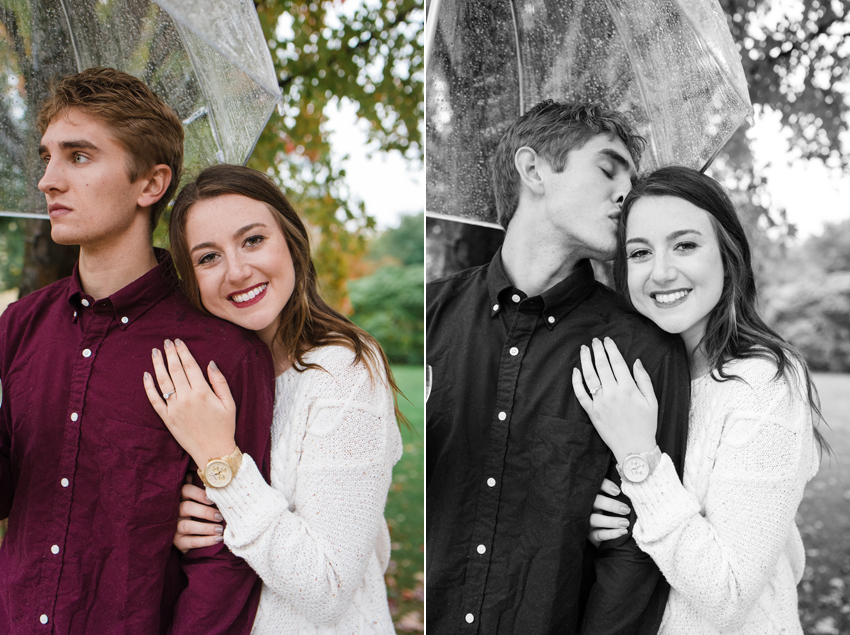 Notre Dame Fall Rain Engagement Photos