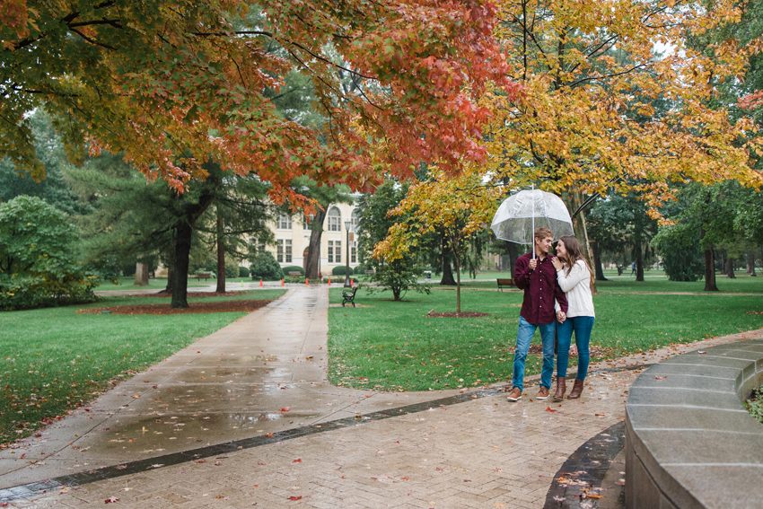 Notre Dame Fall Rain Engagement Photos