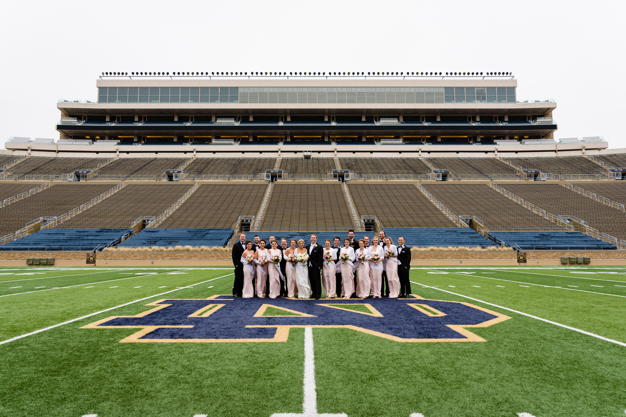 Bridal Party in the Stadium on the campus of University of Notre Dame