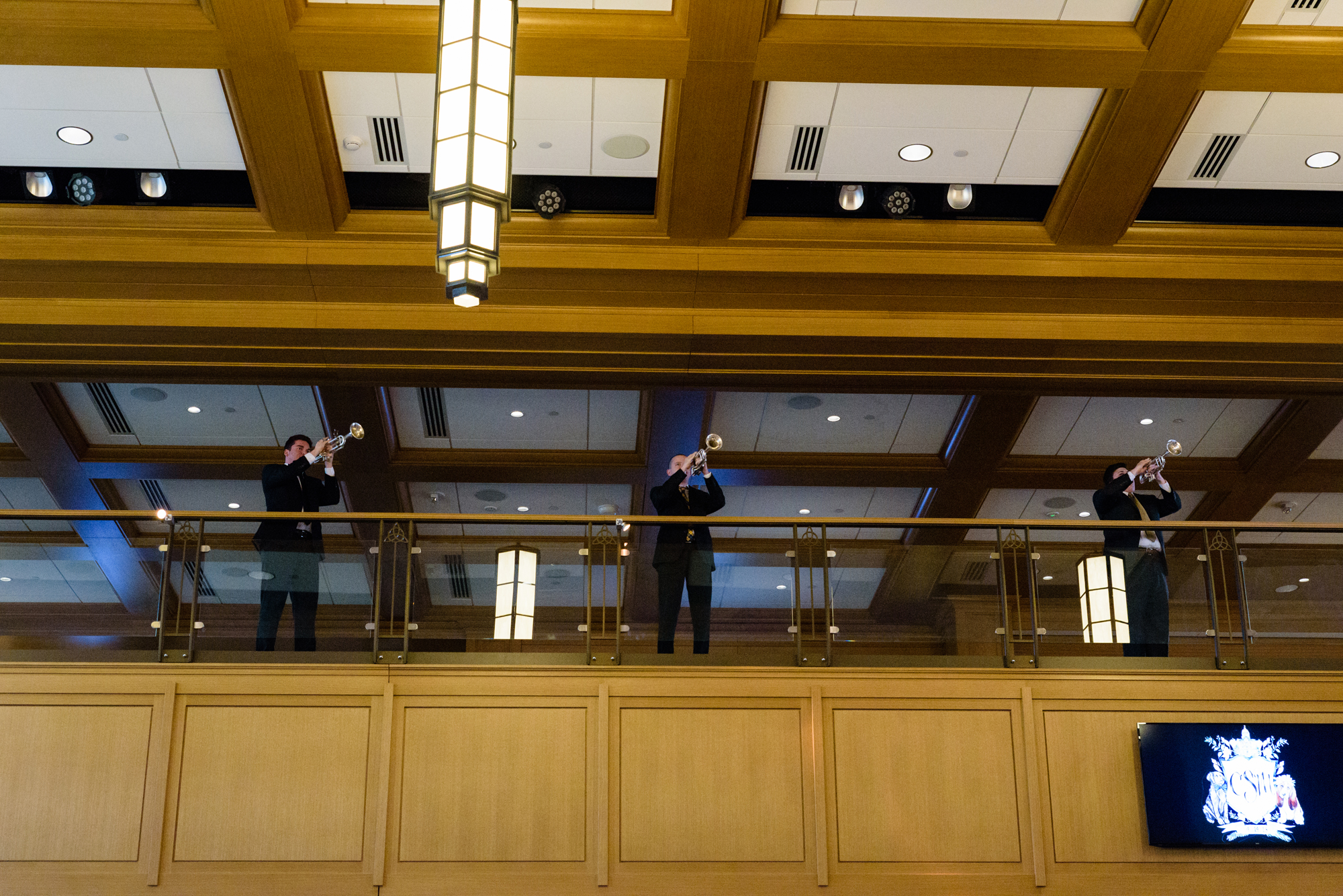 Marching Band trumpeters at Dahnke Ballroom on the campus of University of Notre Dame