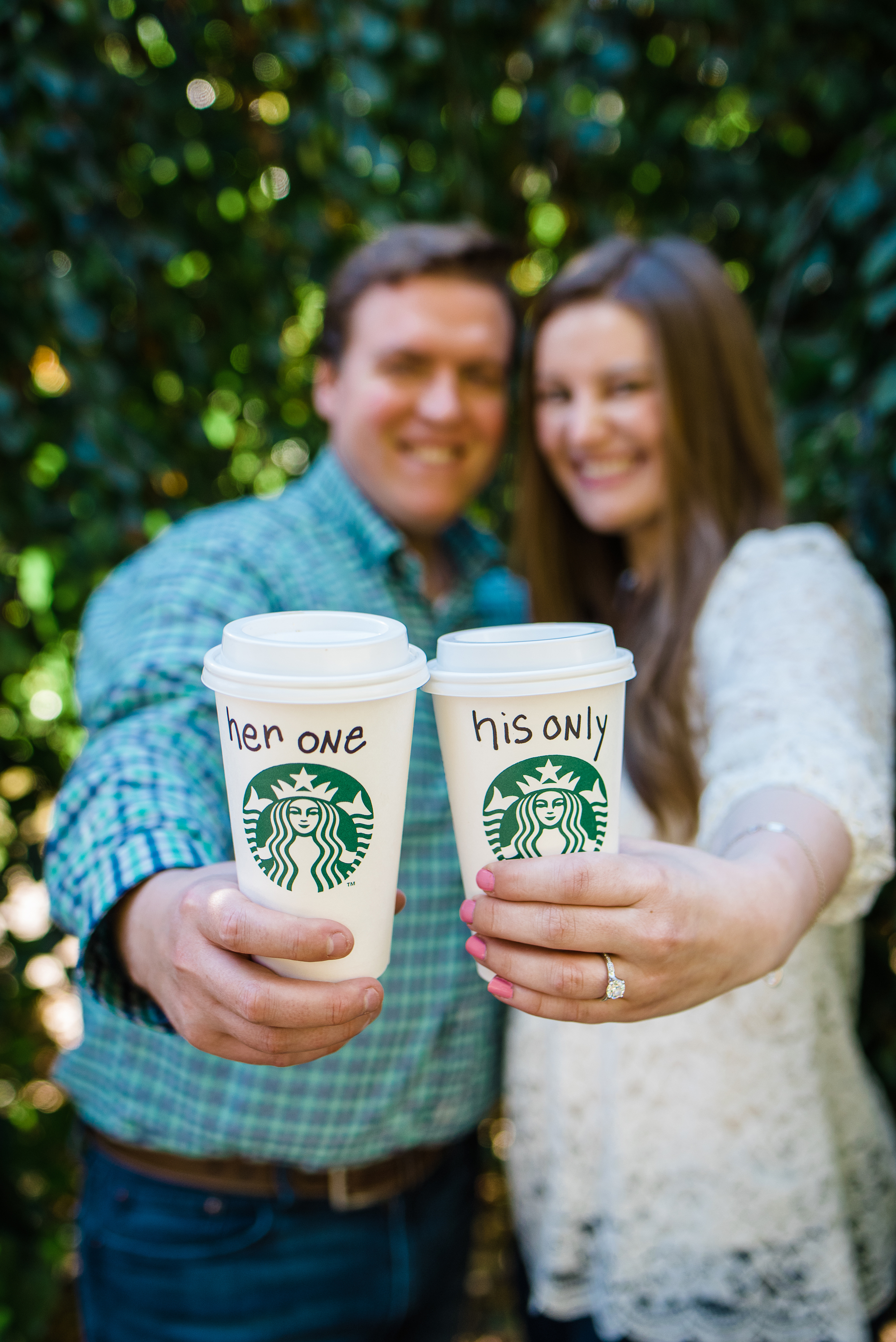 Starbucks as a prop in an engagement session
