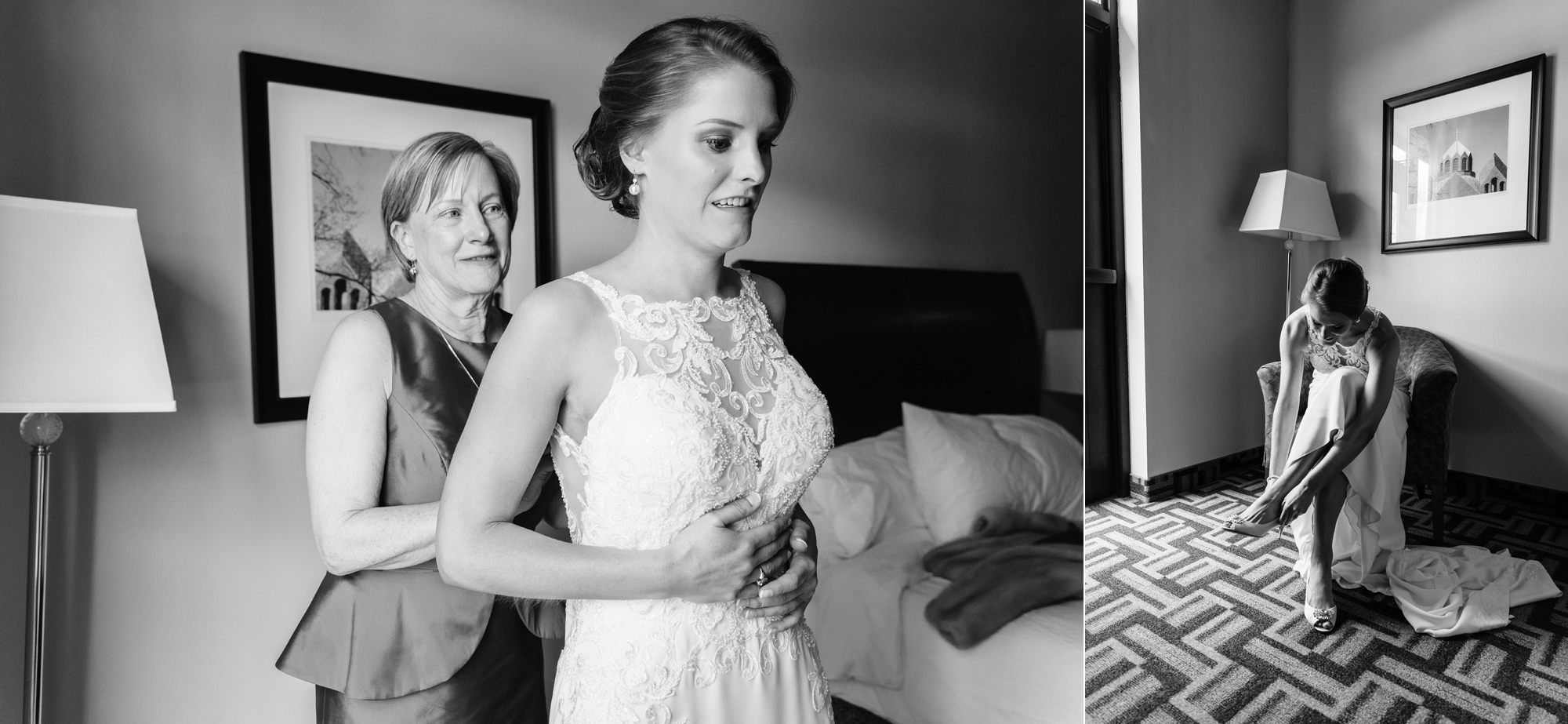 Bride getting ready for her Basilica wedding at the Hilton Garden Inn