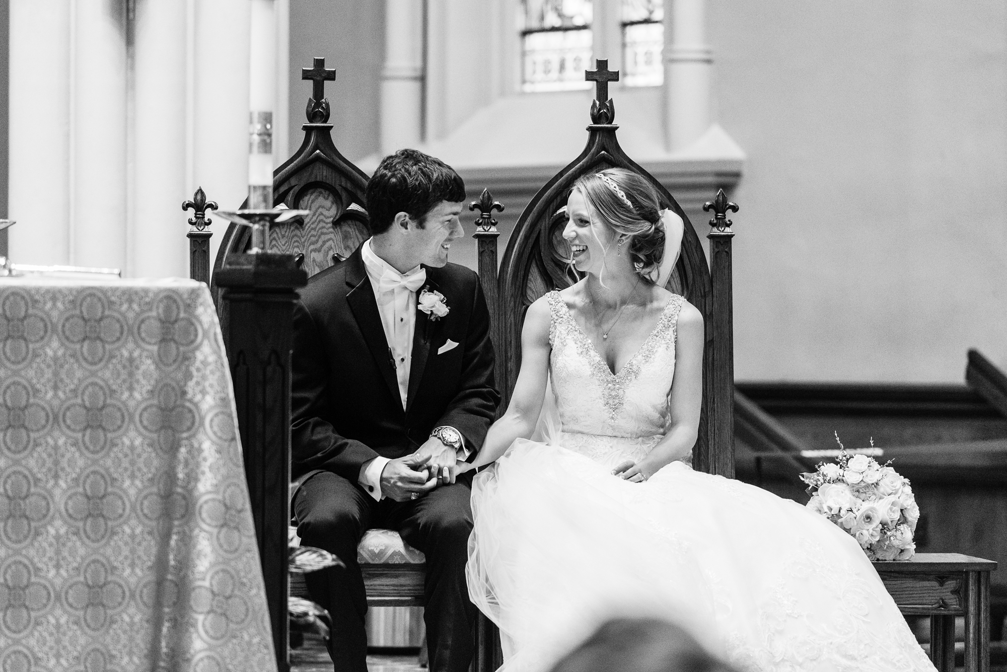 Bride & Groom at a wedding ceremony at the Basilica of the Sacred Heart on the campus of Notre Dame