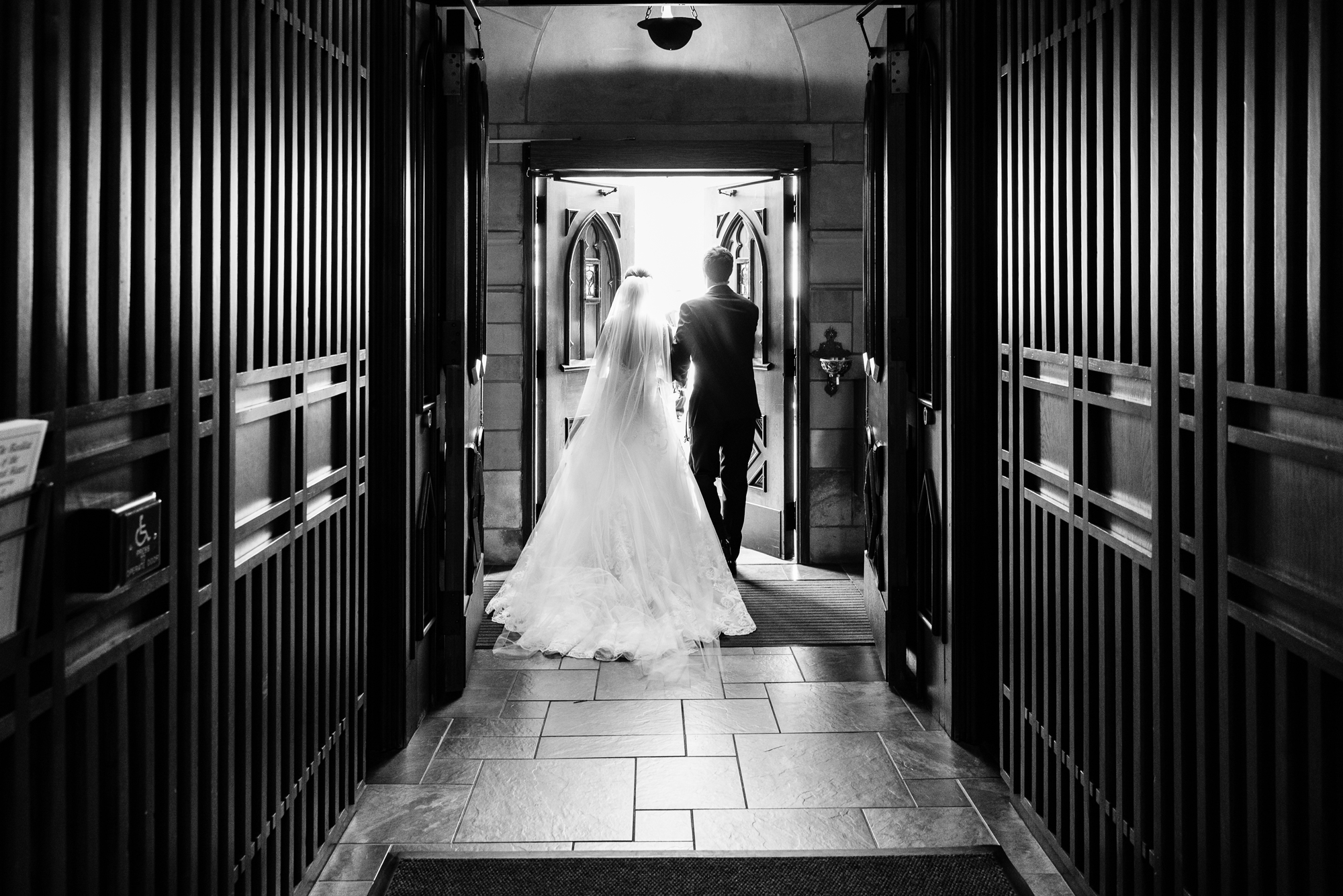 Bride & Groom leaving their wedding ceremony at the Basilica of the Sacred Heart on the campus of Notre Dame