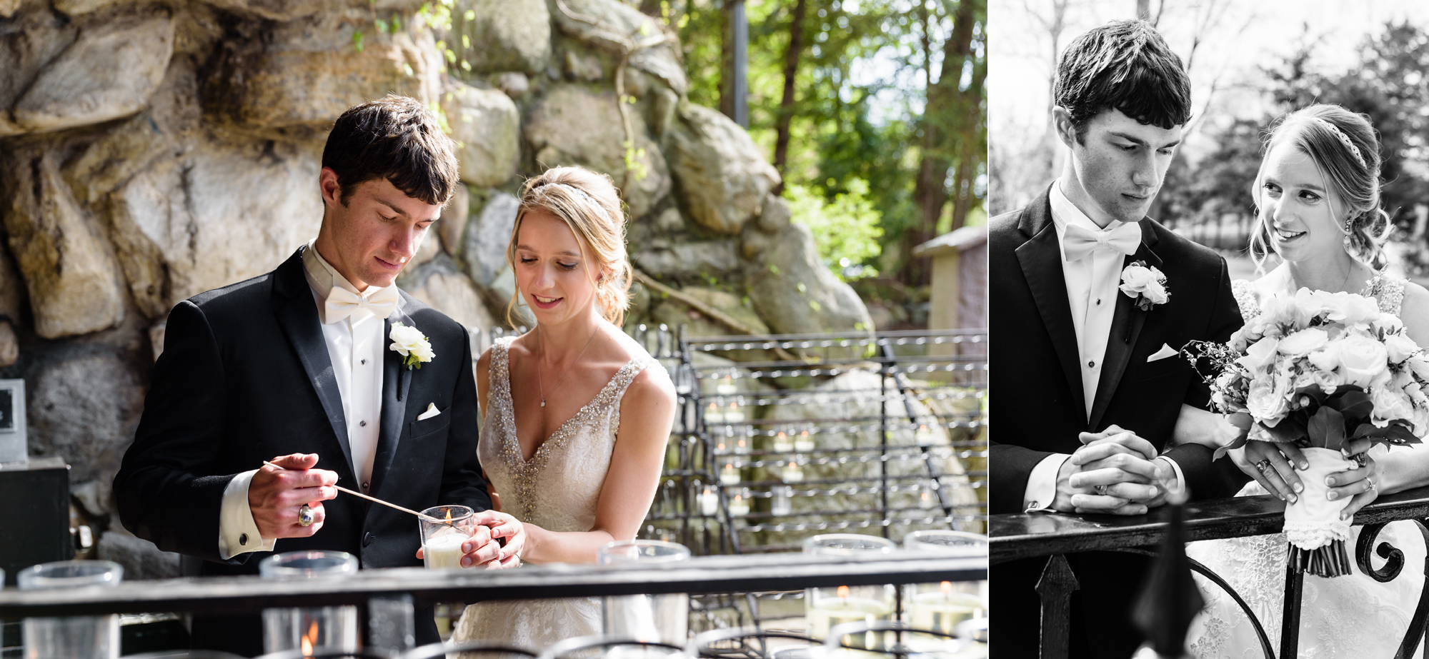 Bride & Groom light a candle at the Grotto on the campus of Notre Dame