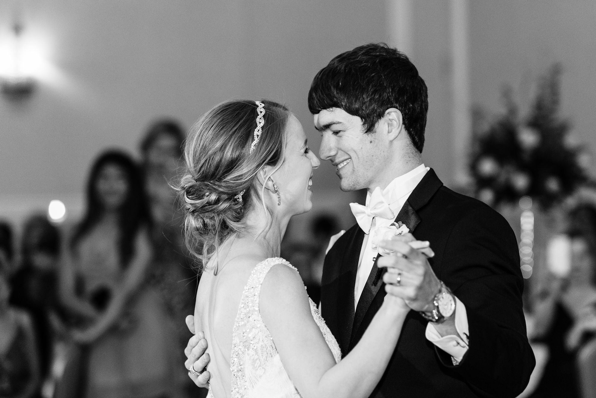 Bride & Groom during their first dance during their wedding reception at the Morris Inn on the campus of Notre Dame