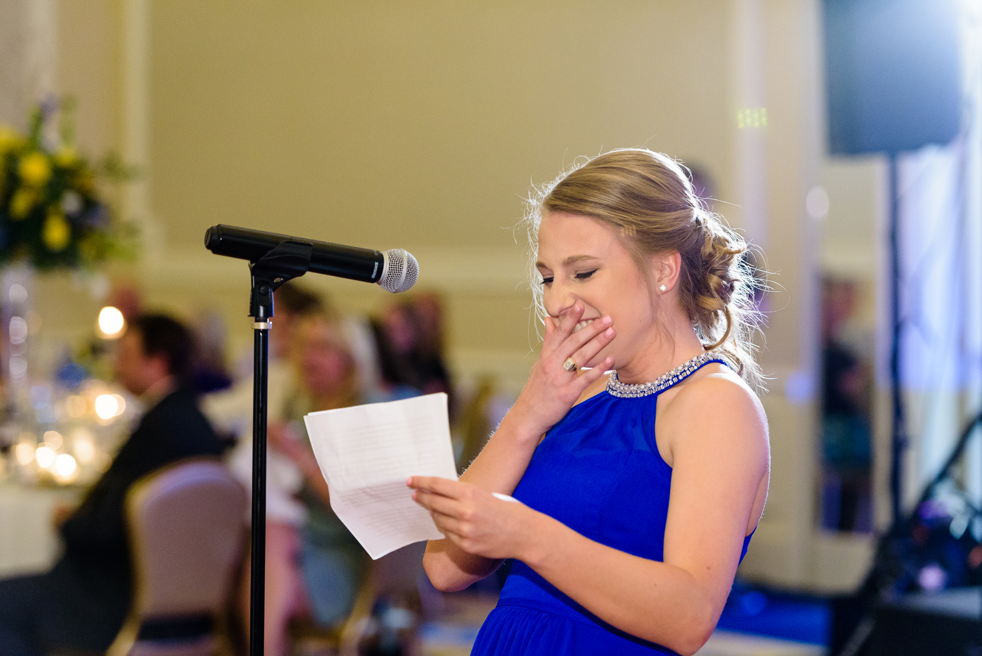 Maid of Honor speech during a wedding reception at the Morris Inn on the campus of Notre Dame