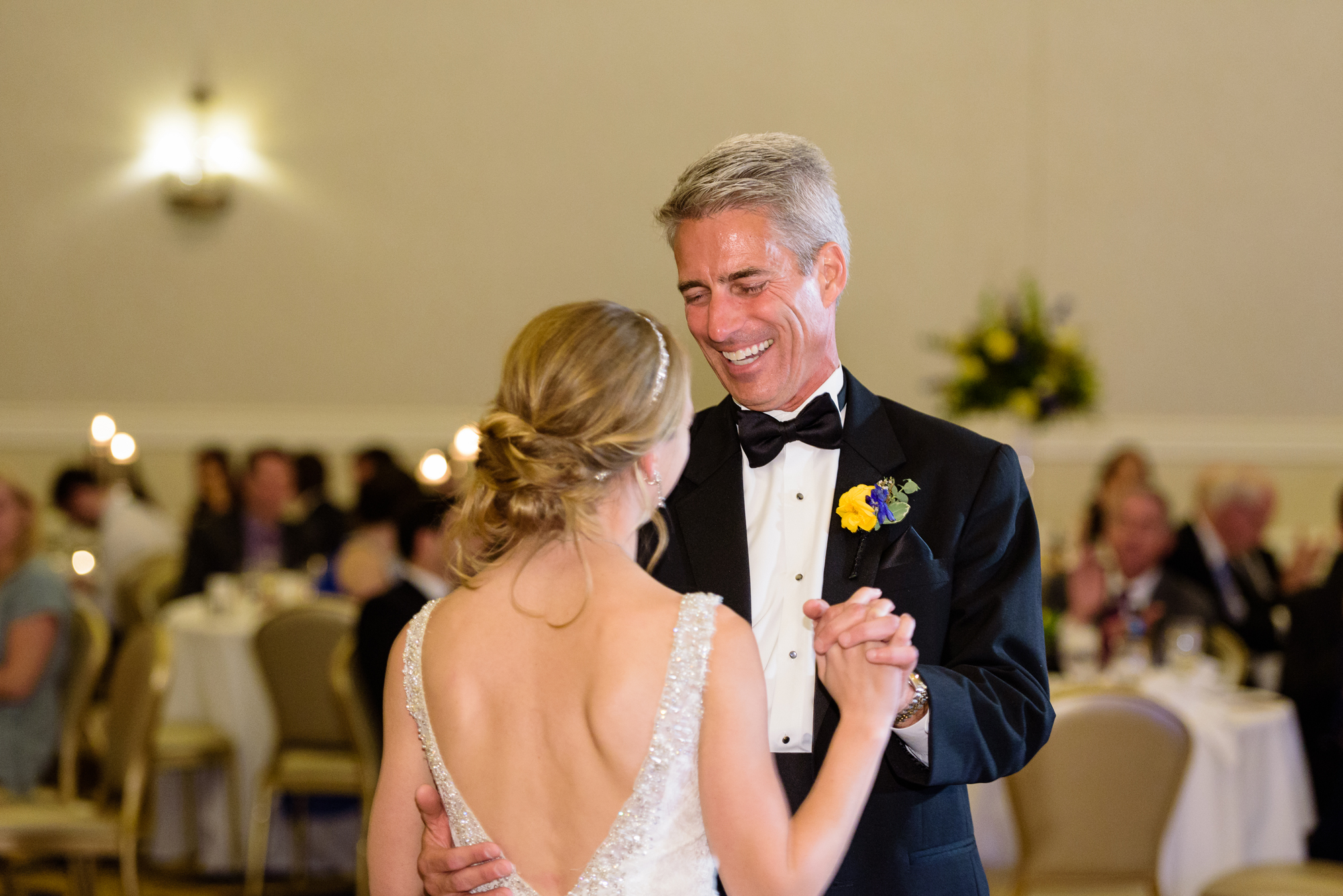 Father Daughter dance during a wedding reception at the Morris Inn on the campus of Notre Dame