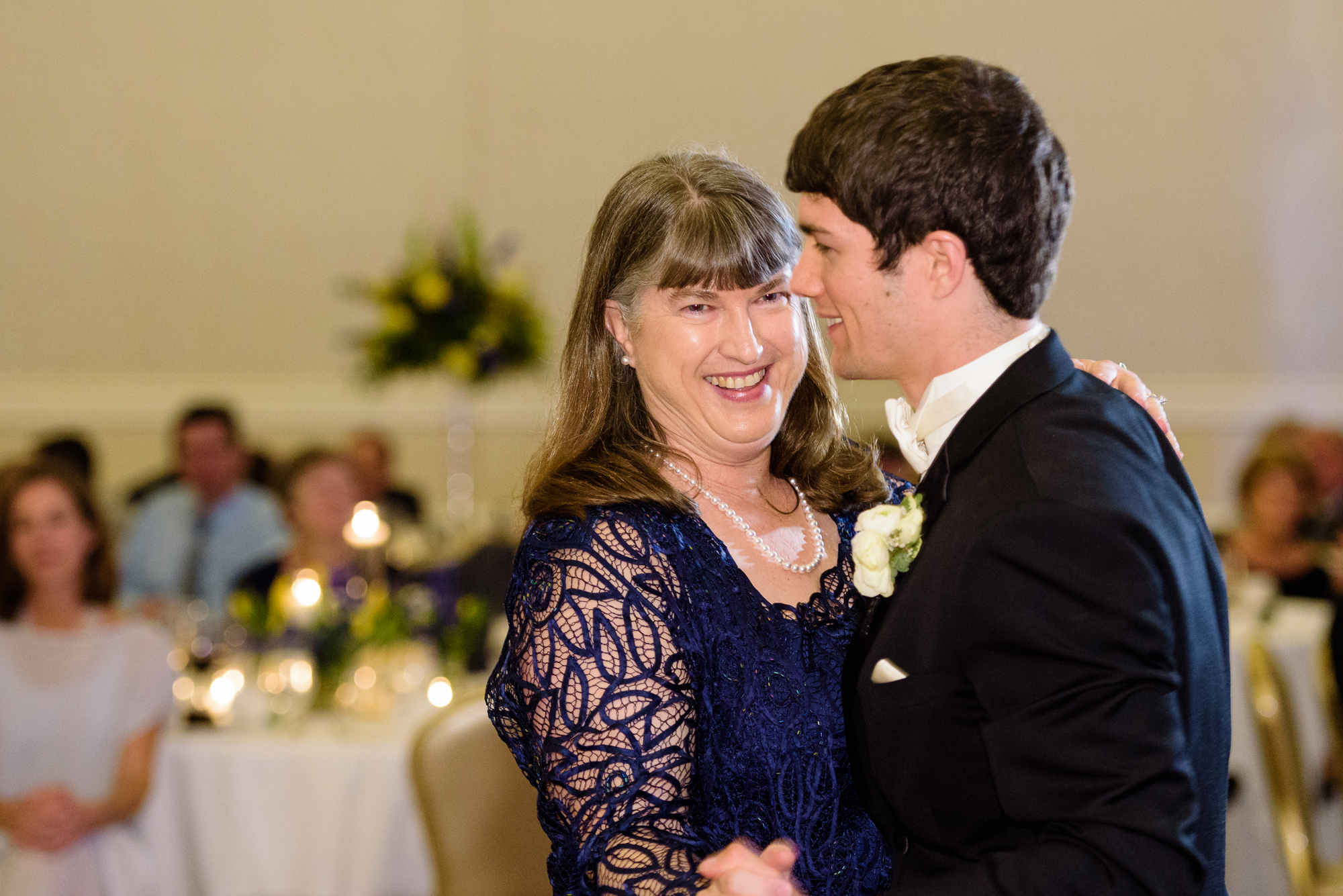 Mother Son dance during a wedding reception at the Morris Inn on the campus of Notre Dame