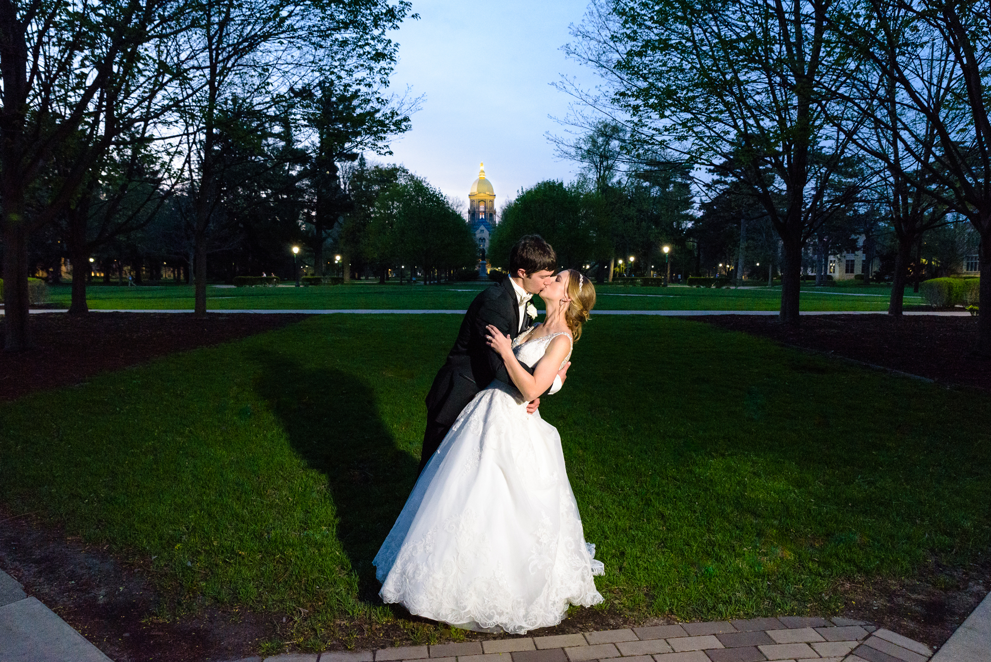 End of the night Dome shot after a wedding reception on the campus of Notre Dame