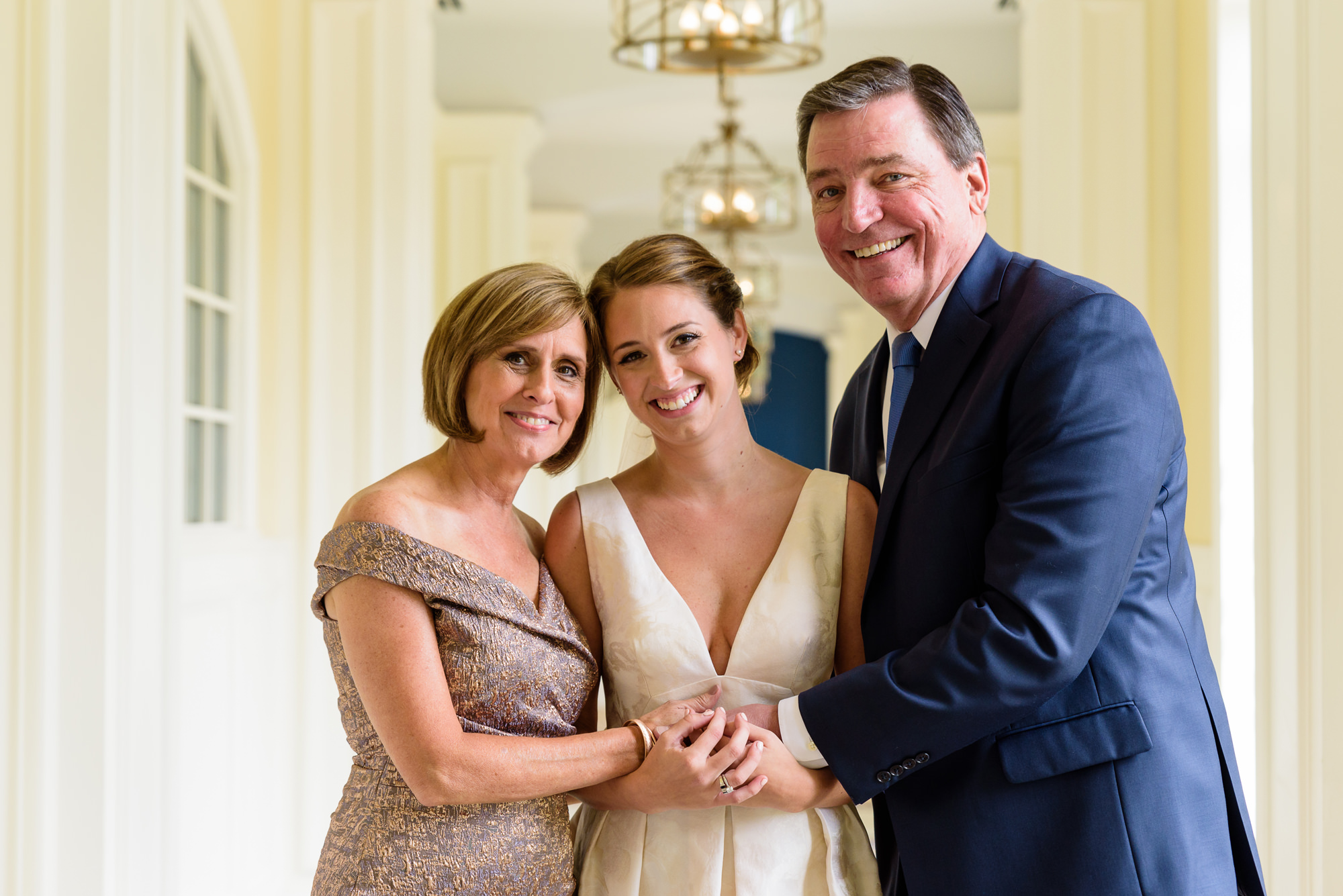 Bride & her parents before her wedding ceremony at the Basilica of the Sacred Heart on the campus of the University of Notre Dame