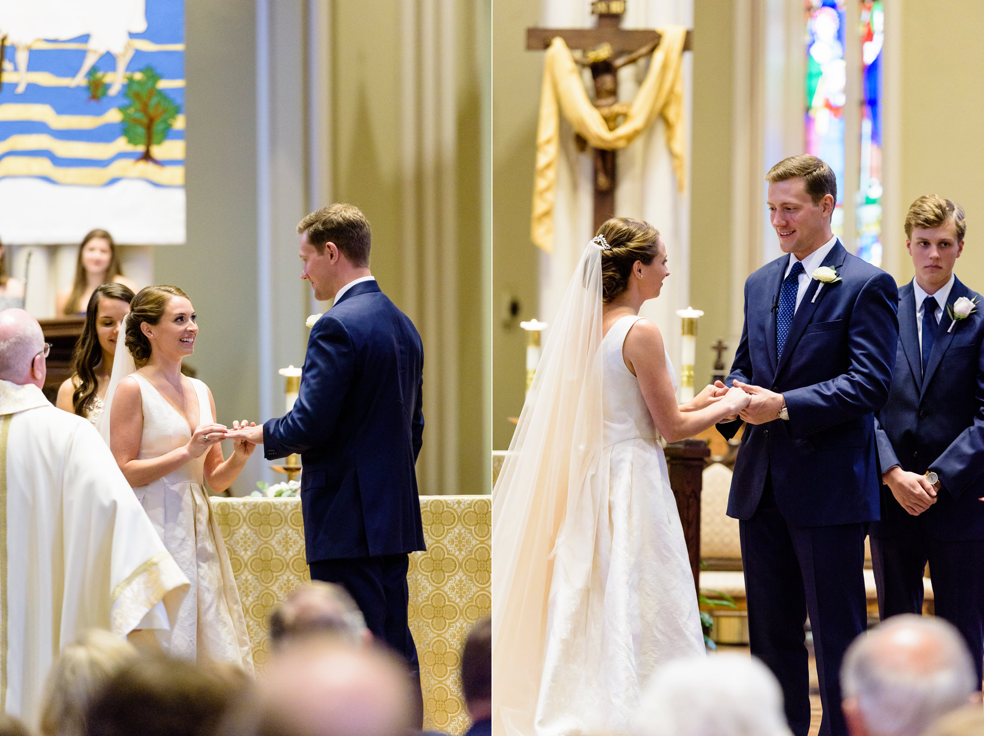 Bride & Groom exchanging vows at their wedding ceremony at the Basilica of the Sacred Heart at the University of Notre Dame