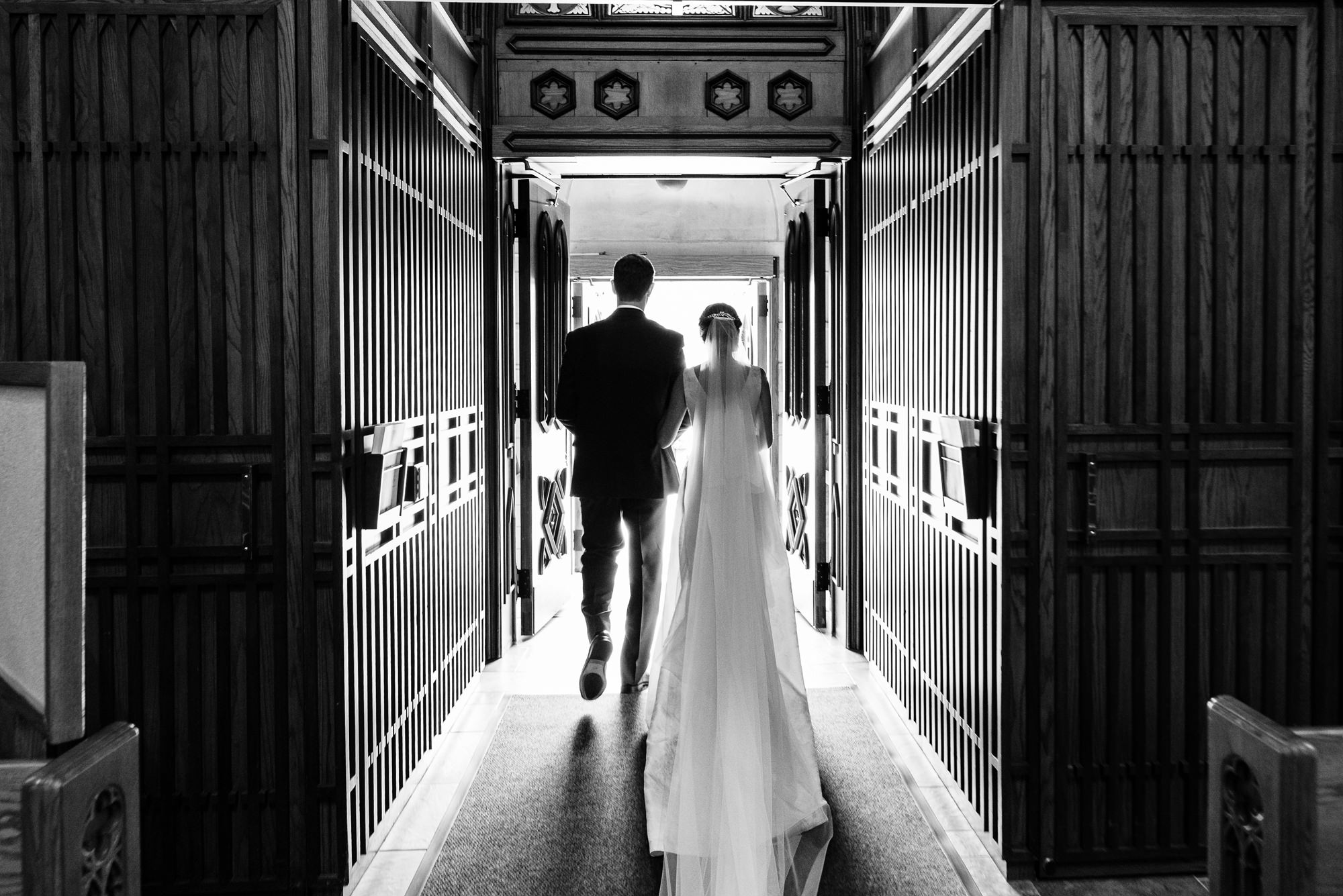 Bride & Groom leaving their wedding ceremony at the Basilica of the Sacred Heart at the University of Notre Dame