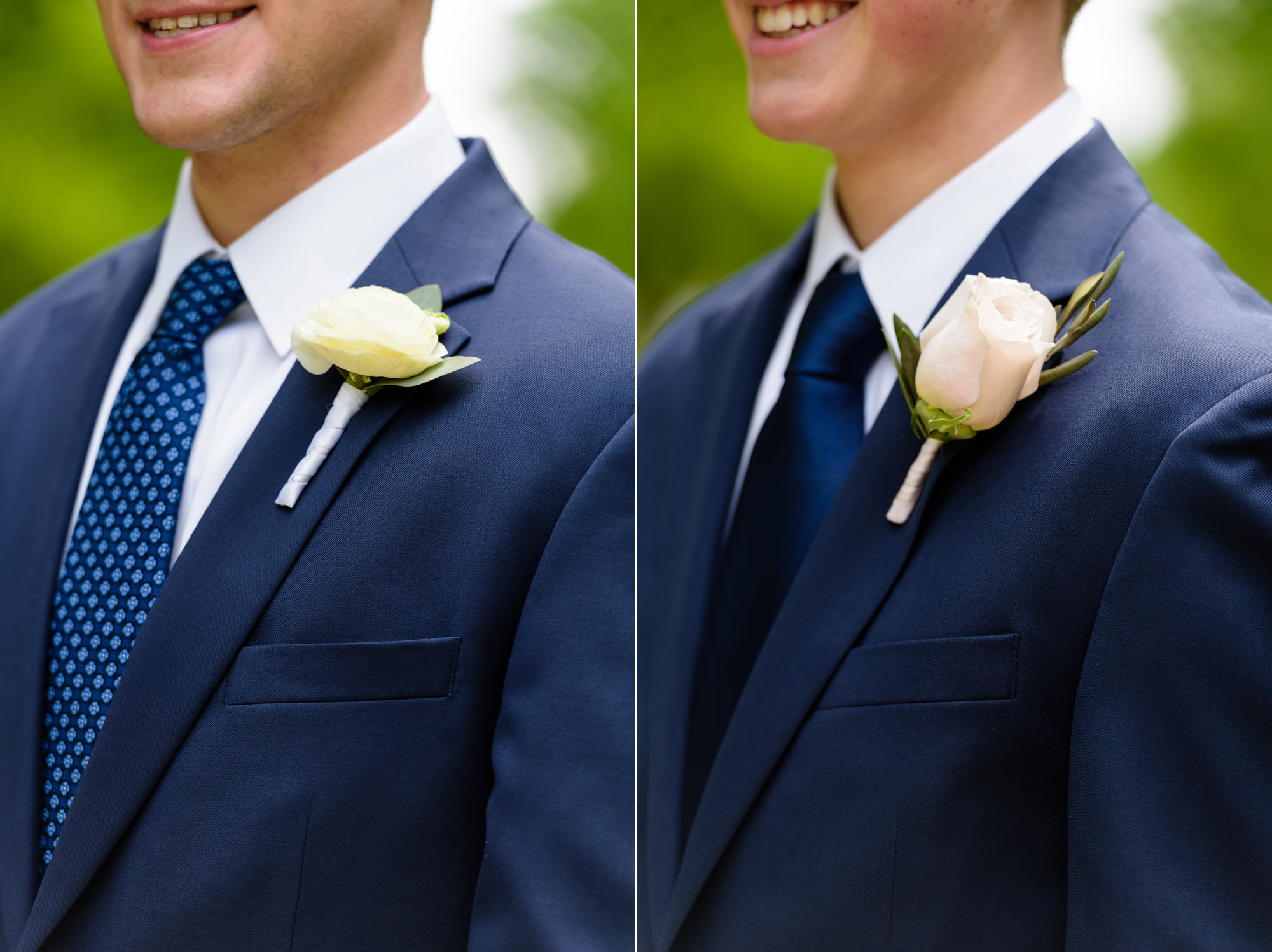 Boutonnieres by Merry Me Events for a wedding on the campus of the University of Notre Dame