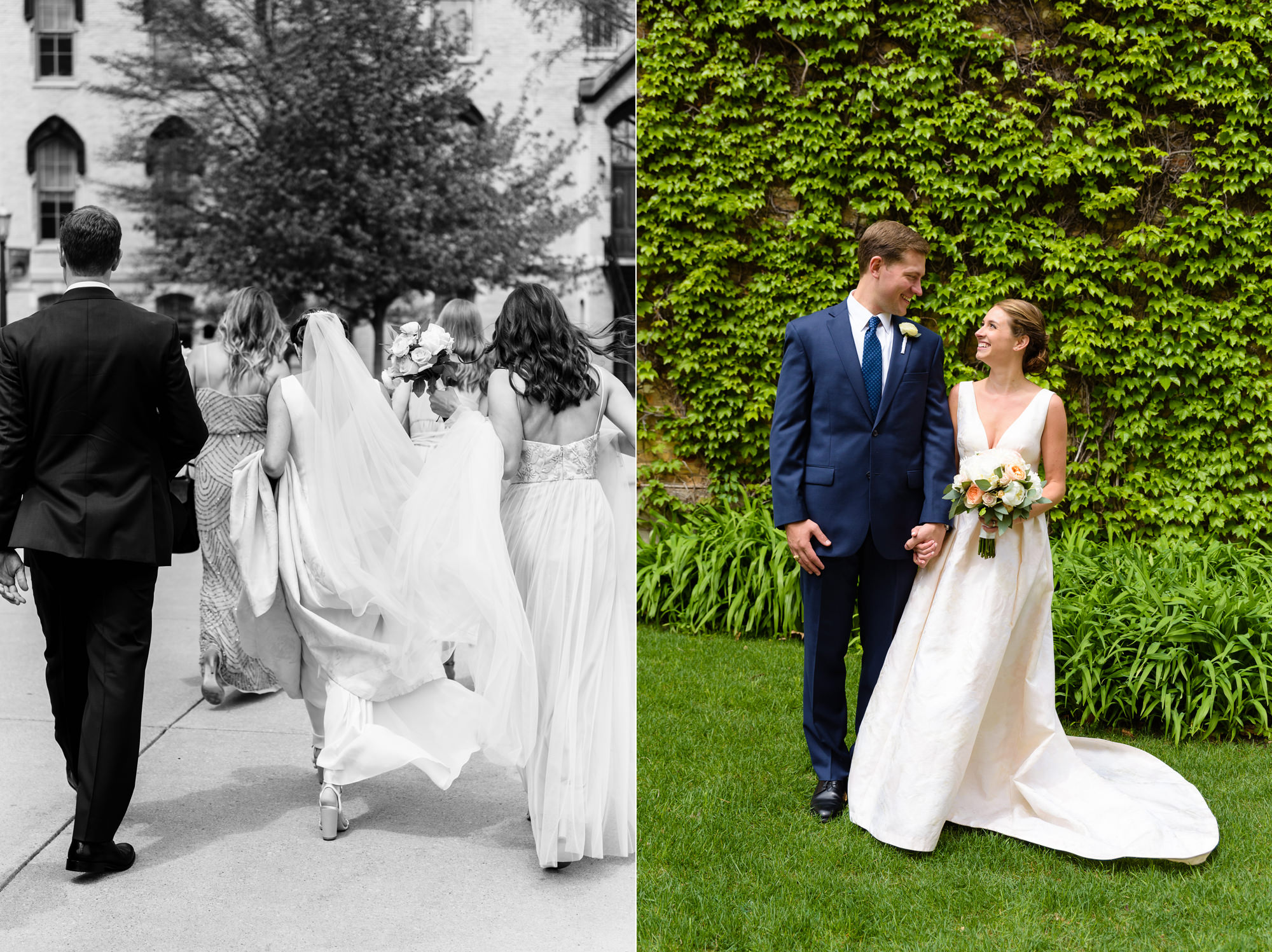 Bride & Groom at an Ivy Wall on the campus of the University of Notre Dame