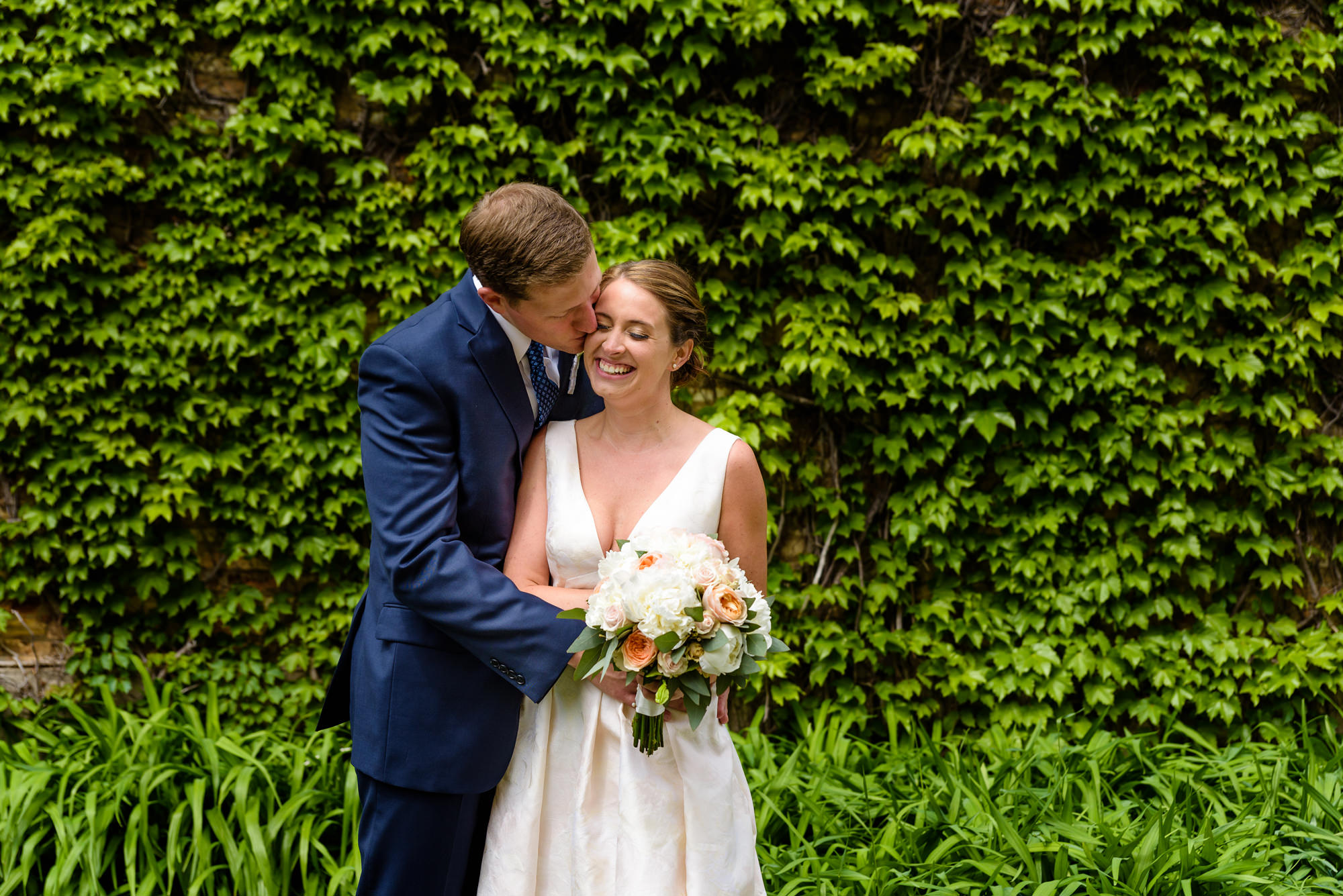 Bride & Groom at an Ivy Wall on the campus of the University of Notre Dame