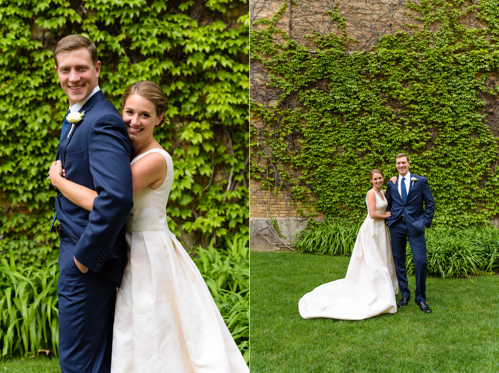 Bride & Groom at an Ivy Wall on the campus of the University of Notre Dame