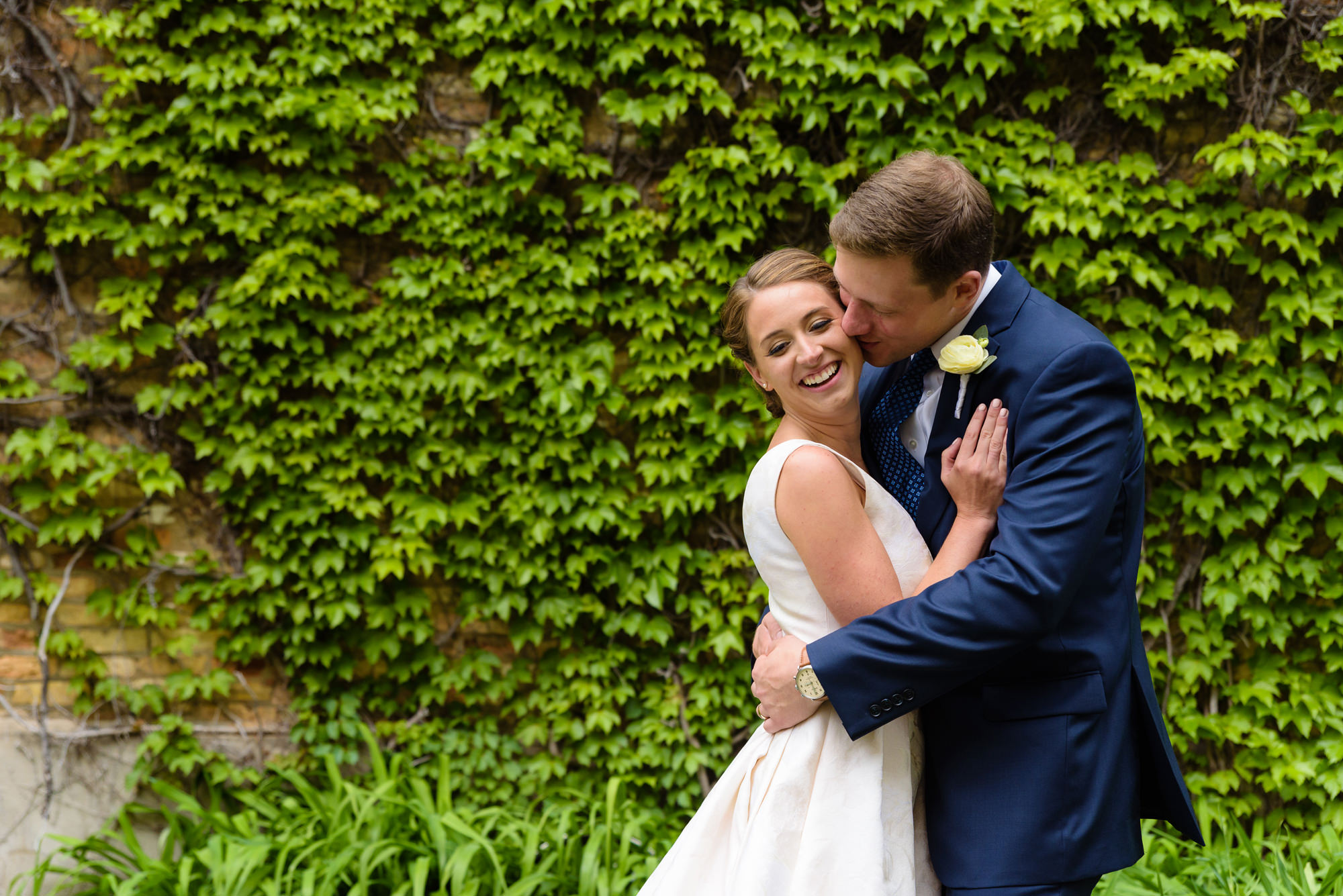 Bride & Groom at an Ivy Wall on the campus of the University of Notre Dame