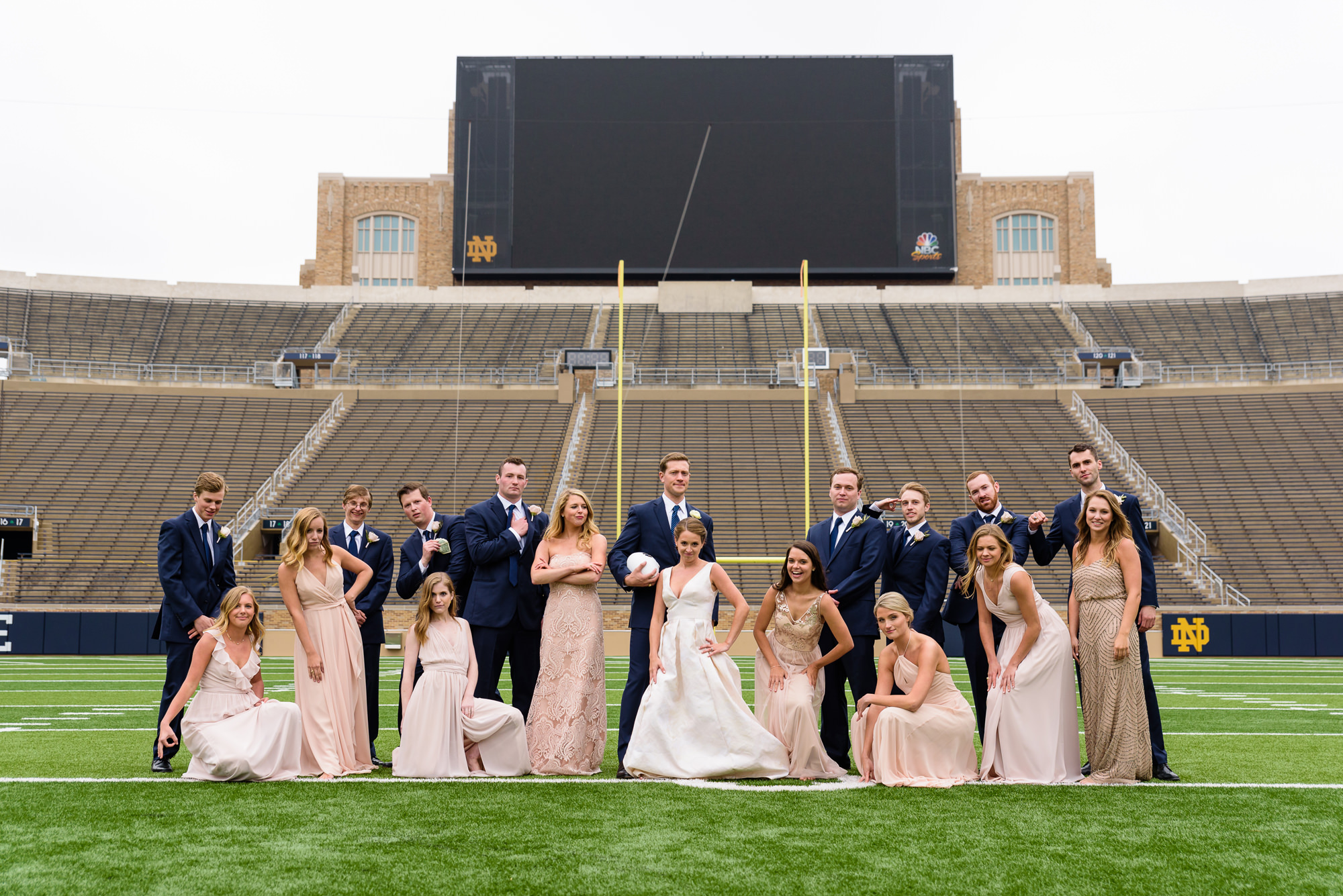 Bridal party on the field Notre Dame football stadium