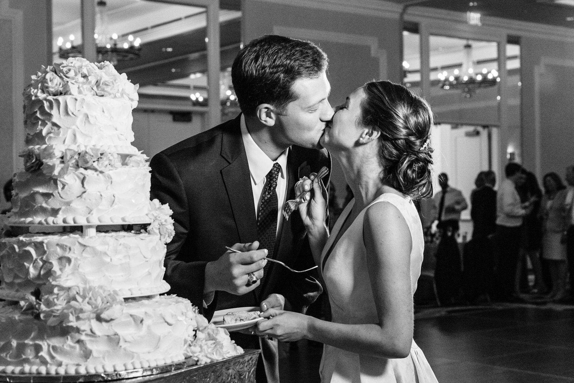 Cake Cutting at a wedding reception at the Morris Inn on the campus of the University of Notre Dame