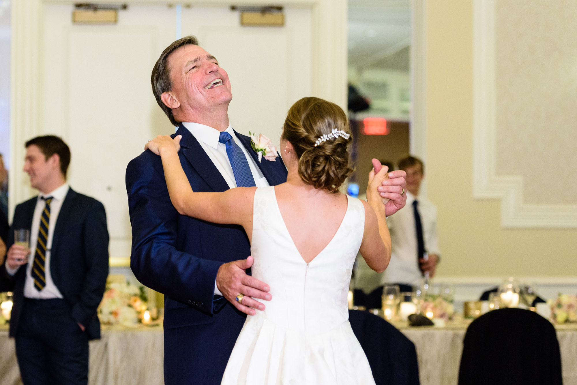 Father Daughter dance at a wedding reception at the Morris Inn on the campus of the University of Notre Dame