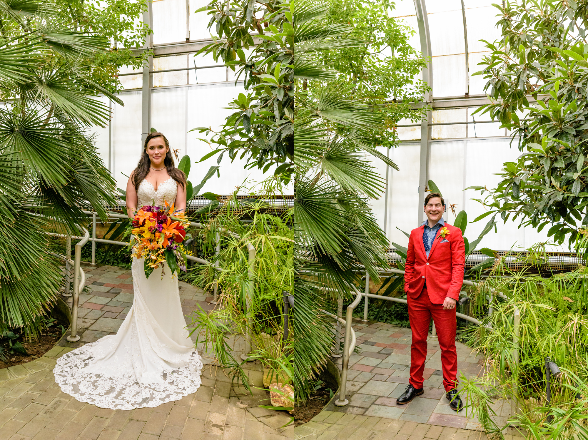 Bride & Groom portraits after their wedding ceremony at Potawatomi Conservatory
