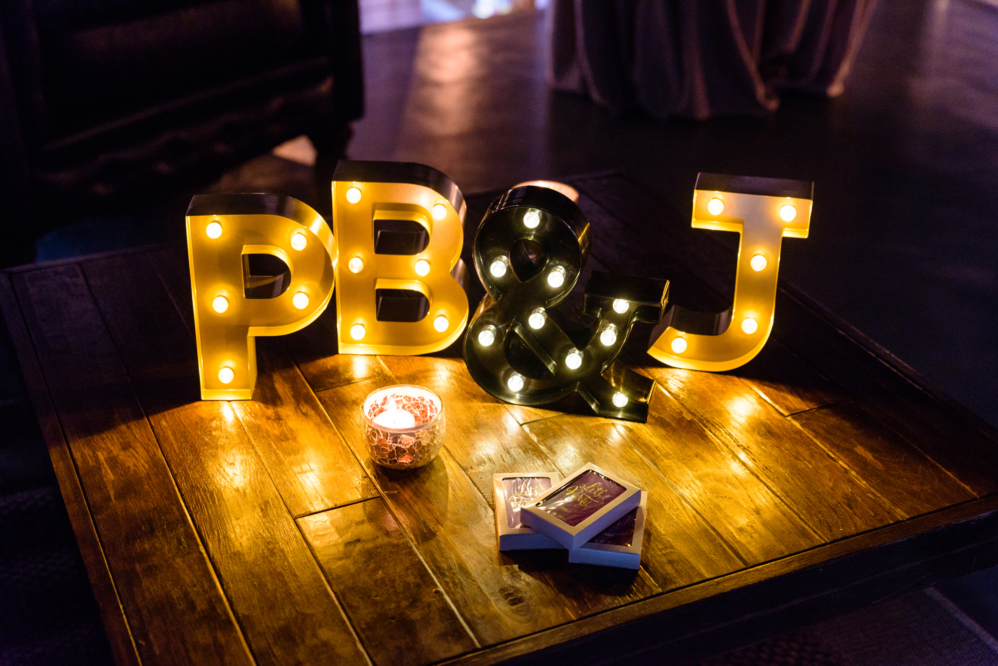 Havana Nights themed wedding reception at The Brick by MichaelAngelos Events PB&J marquee letters