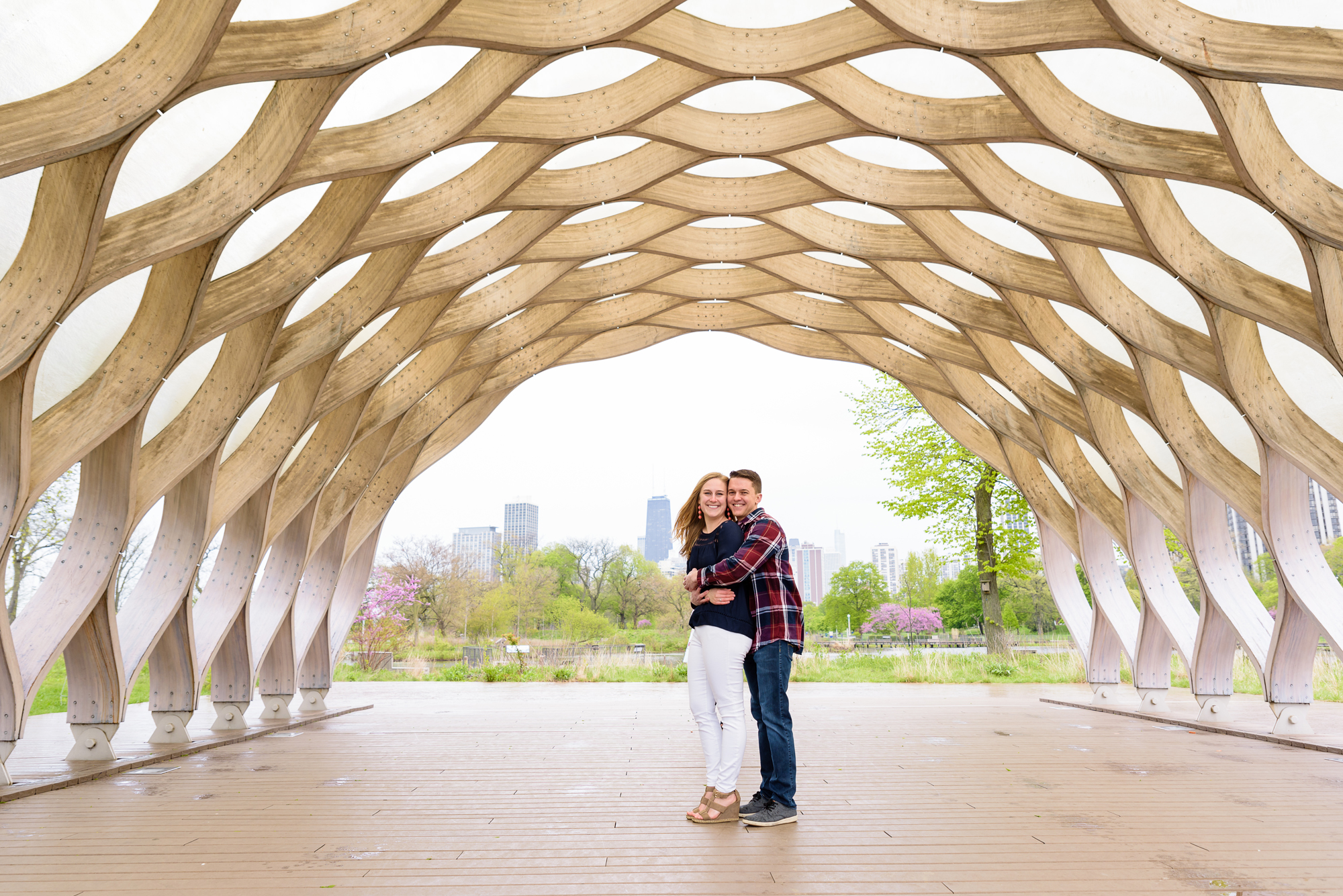 Engagement session in Lincoln Park under the Honeycomb