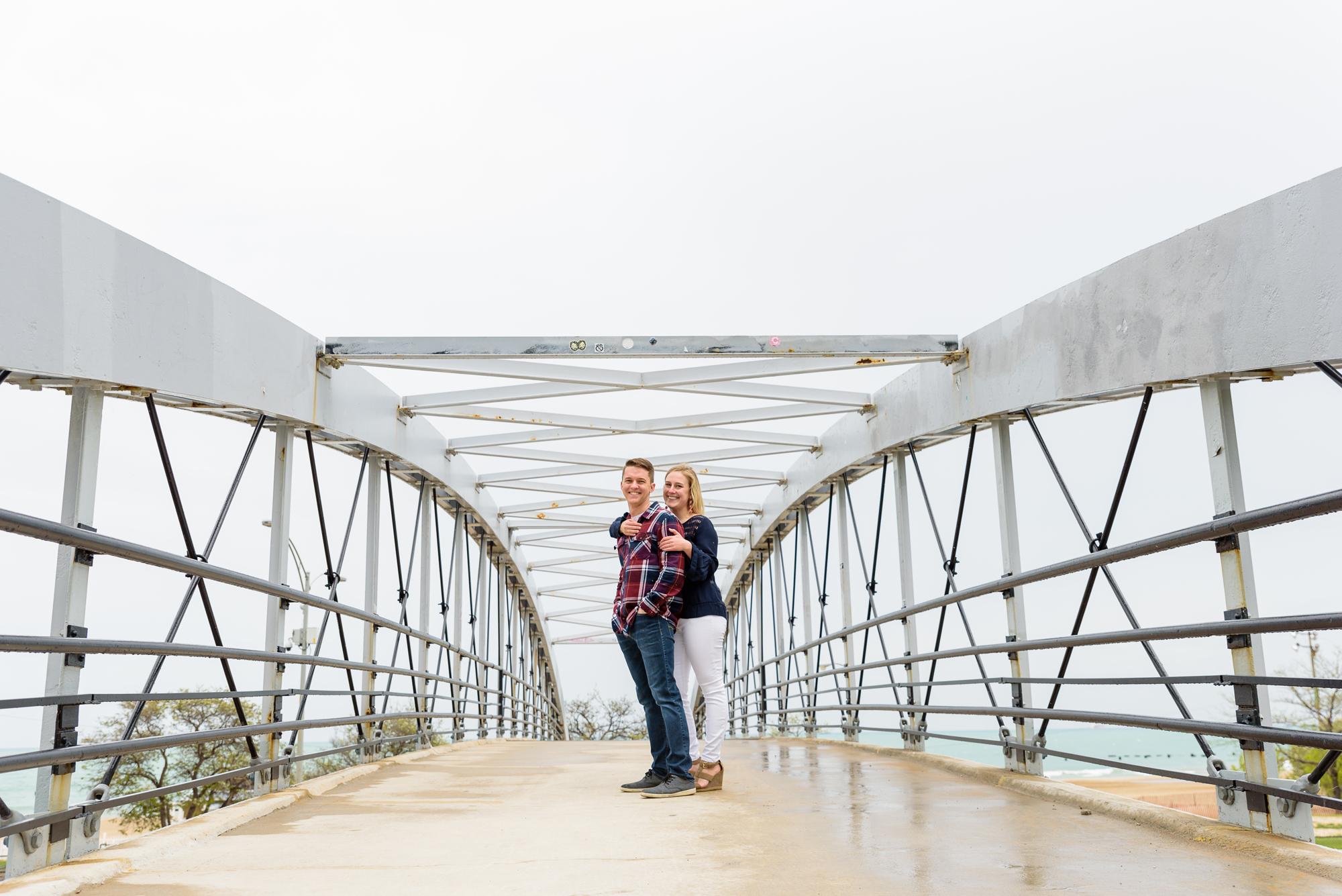 Engagement Session in Chicago on the bridge to North Beach Pier