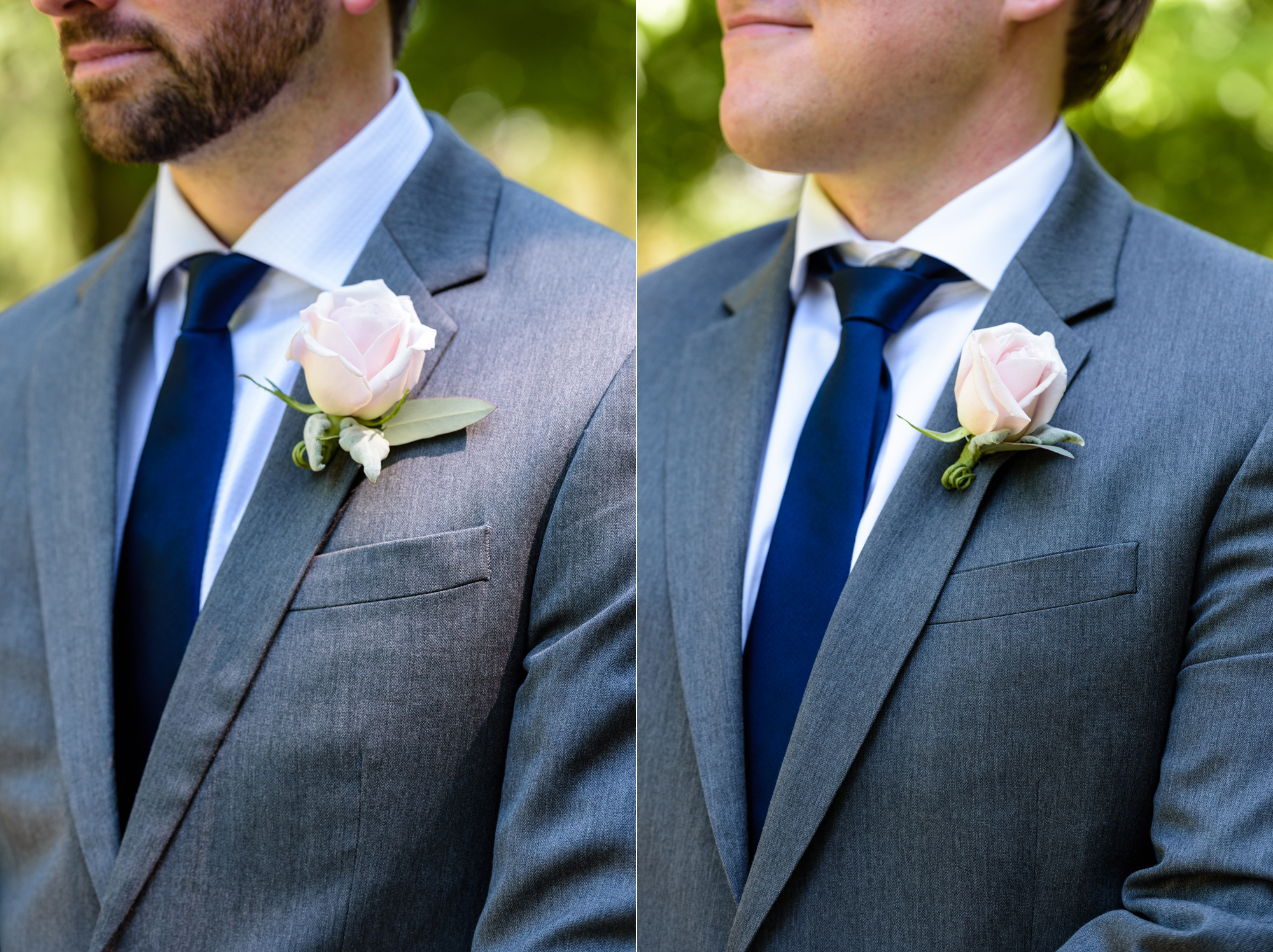 Groom's boutonnieres after a wedding ceremony at the Basilica of the Sacred Heart on the campus of Notre Dame
