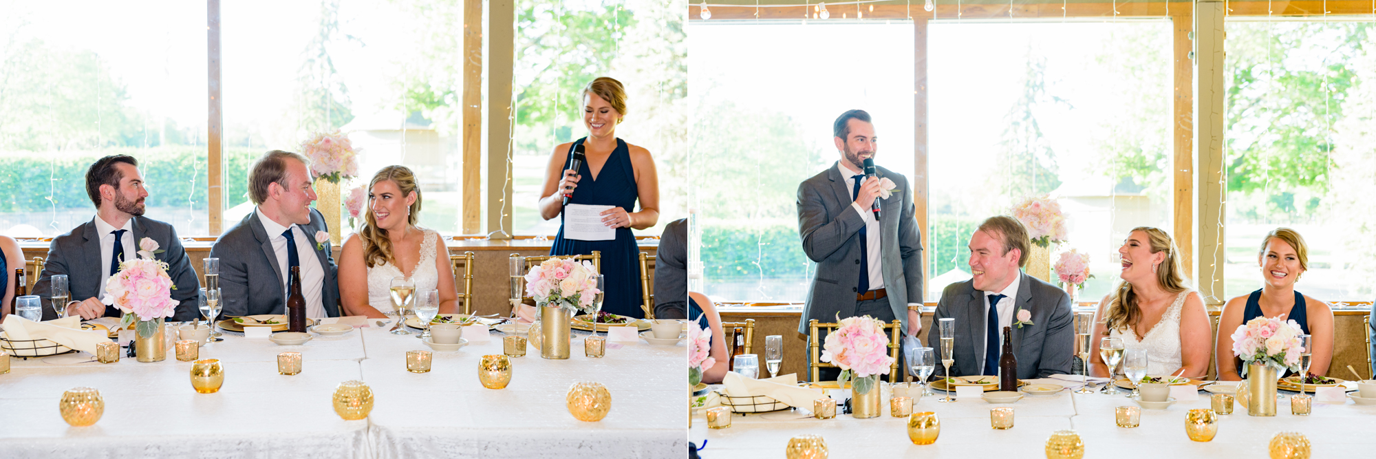 toasts at a wedding reception at Morris Park Country Club