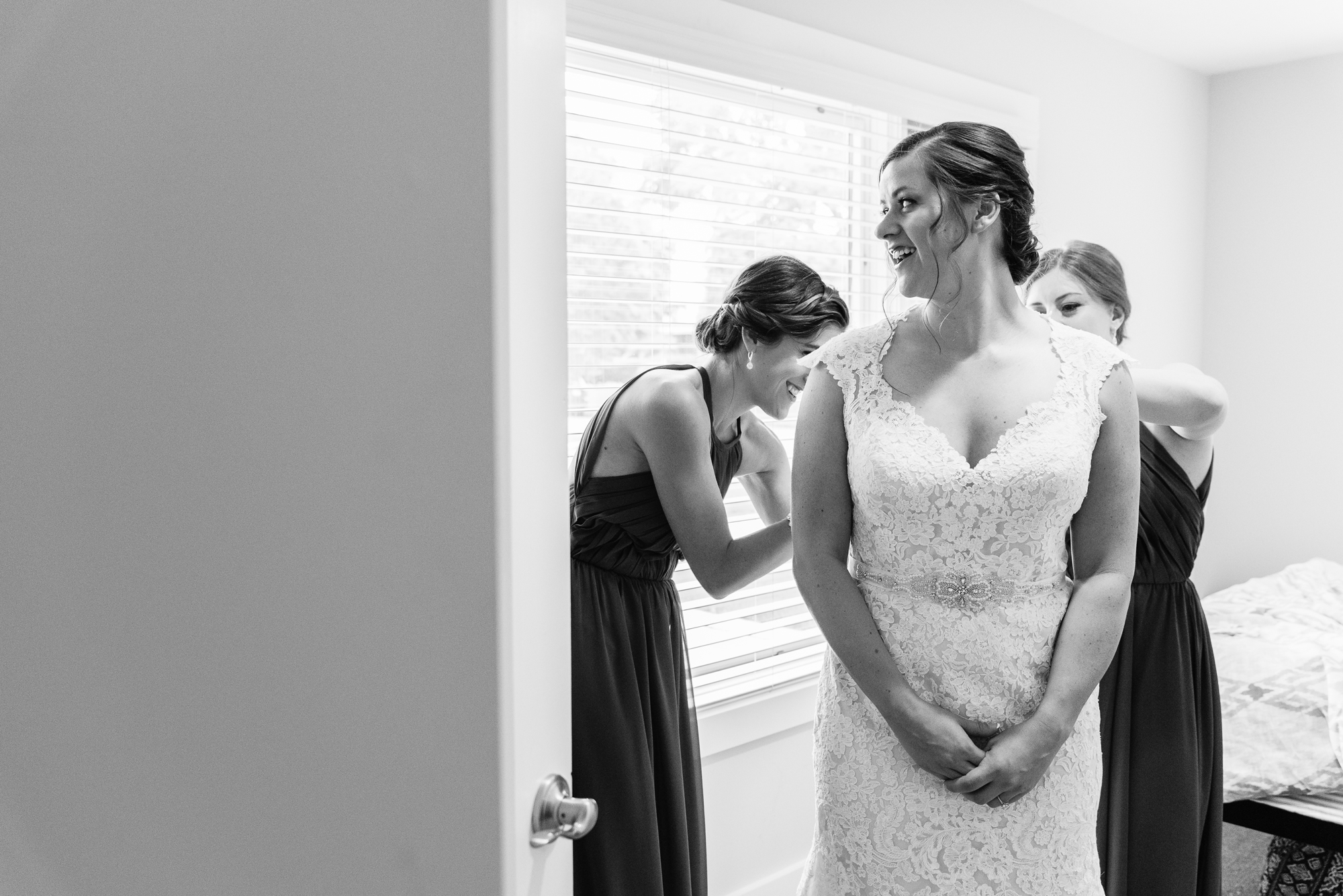 Bride getting ready for her wedding ceremony at the Basilica of the Sacred Heart on the campus of University of Notre Dame