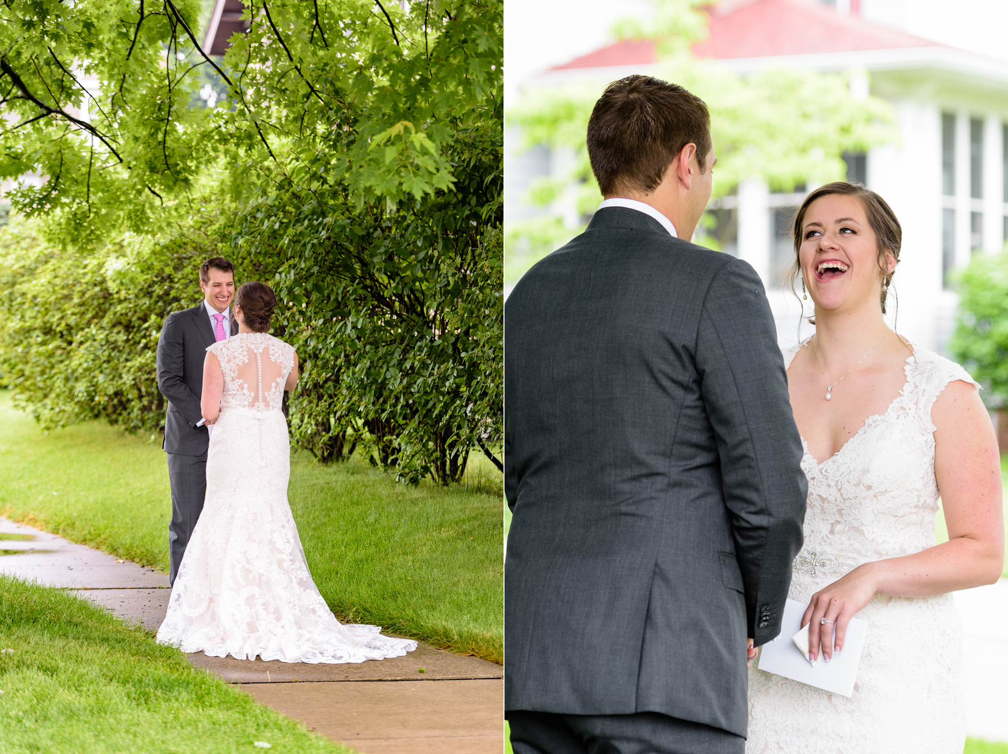 Bride & Groom's first look before their wedding ceremony at the Basilica of the Sacred Heart on the campus of University of Notre Dame