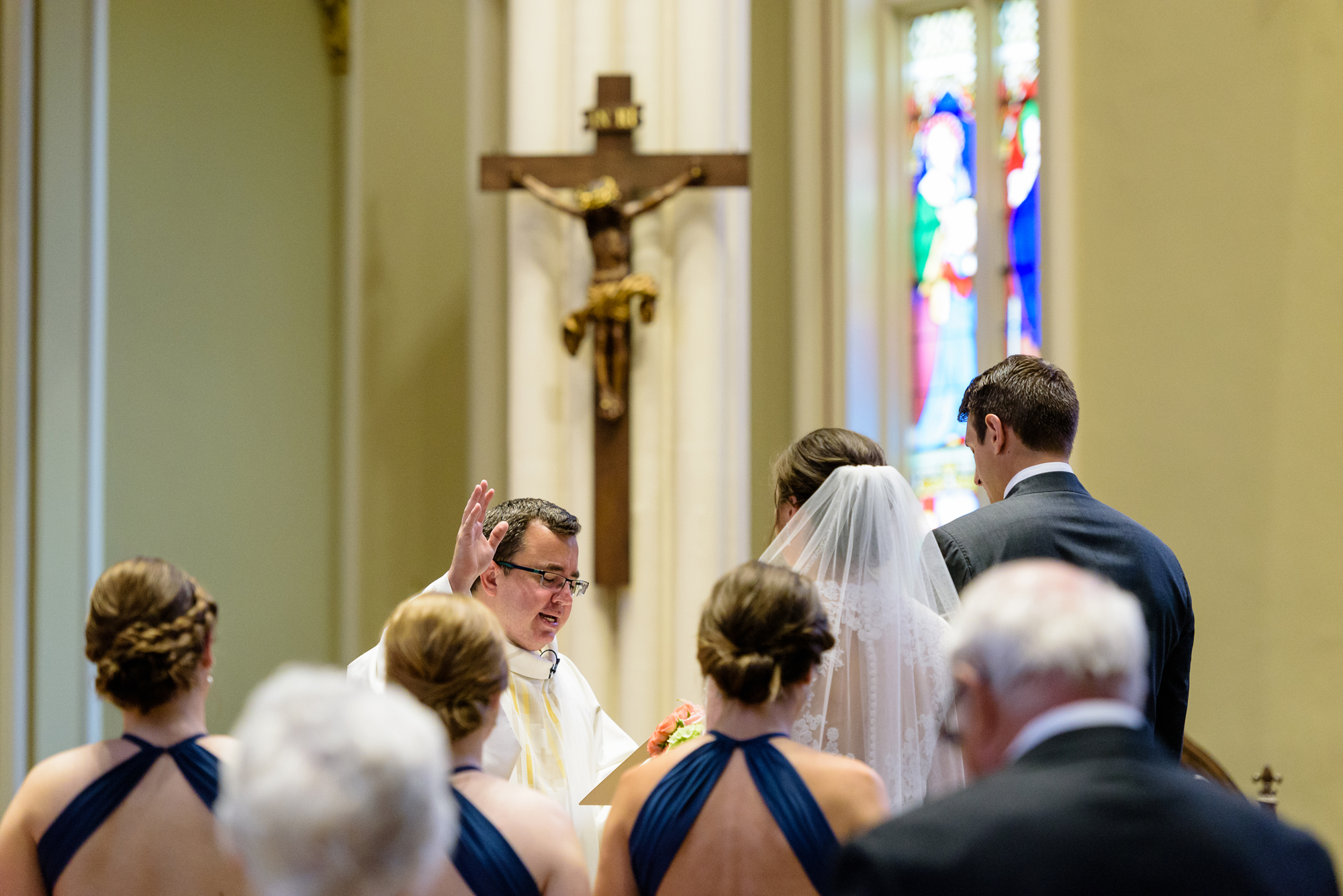 Bride & Groom at their wedding ceremony at the Basilica of the Sacred Heart on the campus of University of Notre Dame