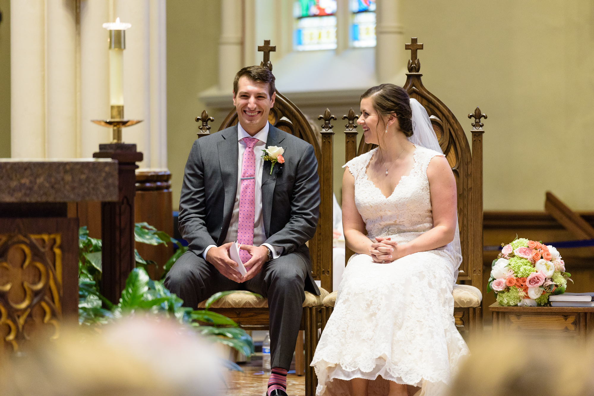 Bride & Groom at their wedding ceremony at the Basilica of the Sacred Heart on the campus of University of Notre Dame