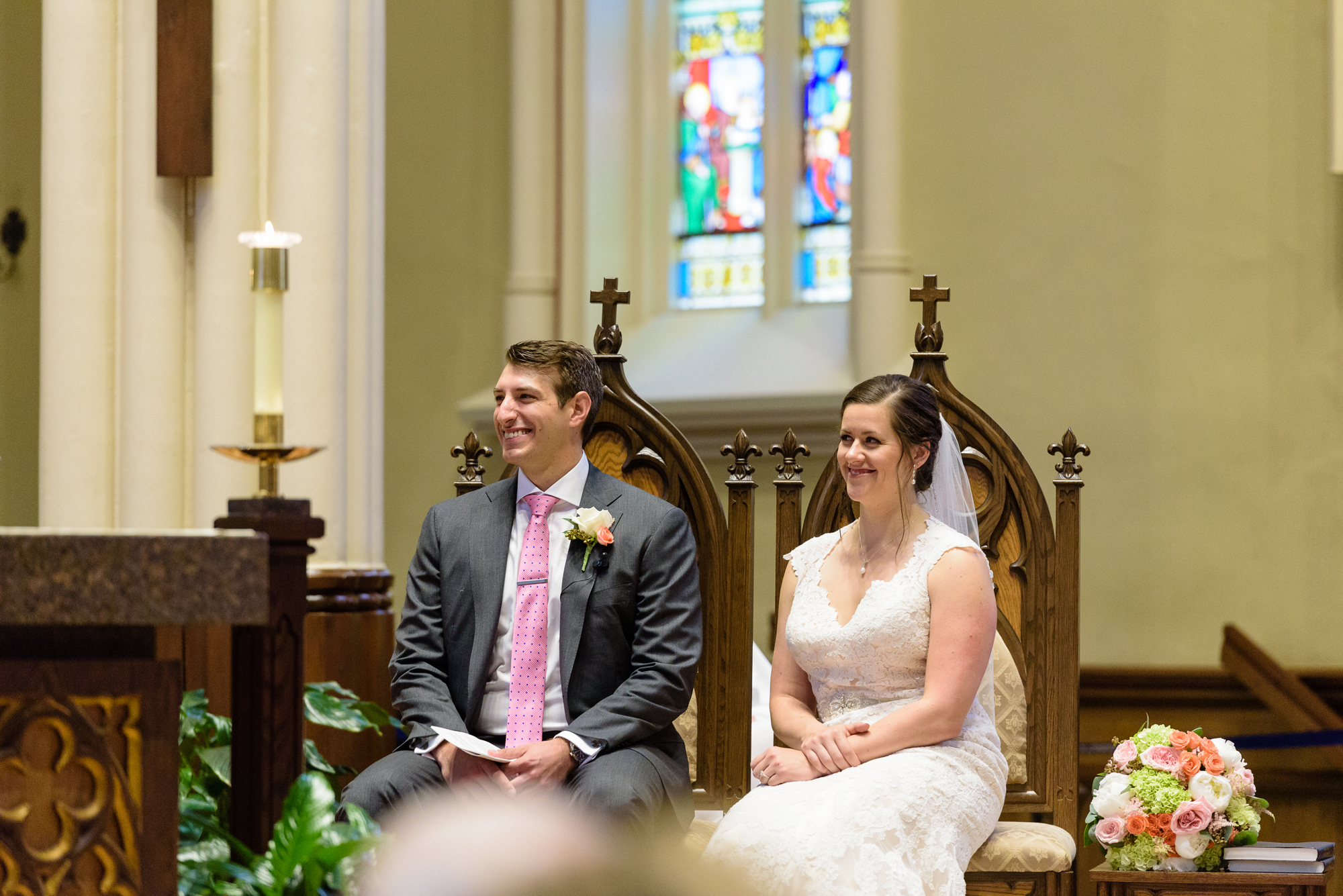 Bride & Groom at their wedding ceremony at the Basilica of the Sacred Heart on the campus of University of Notre Dame