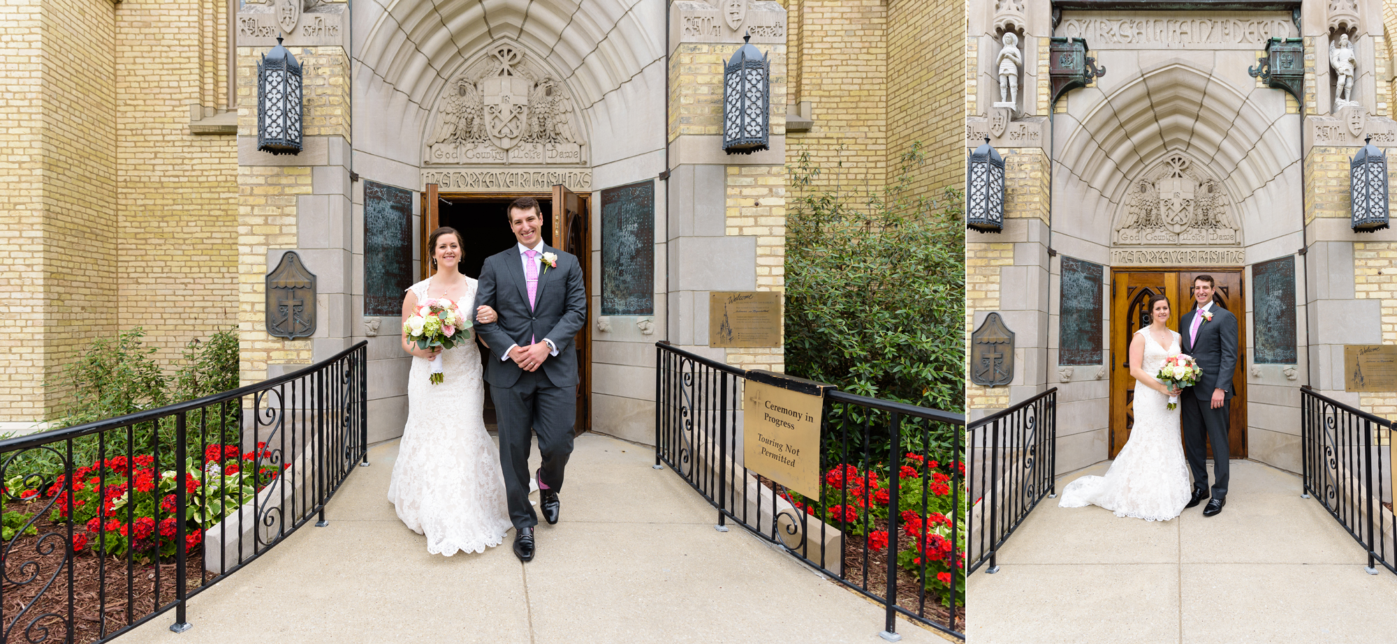 Bride & Groom leaving their wedding ceremony at the Basilica of the Sacred Heart on the campus of University of Notre Dame