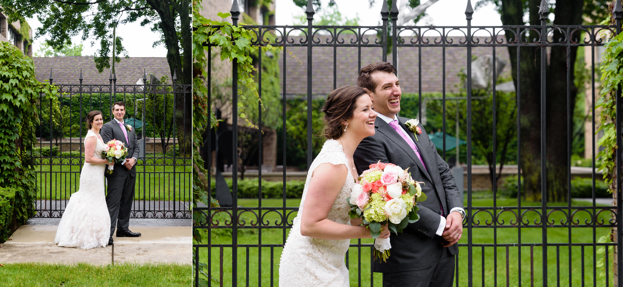 Bride & Groom outside the Snite Museum after their wedding ceremony at the Basilica of the Sacred Heart on the campus of University of Notre Dame