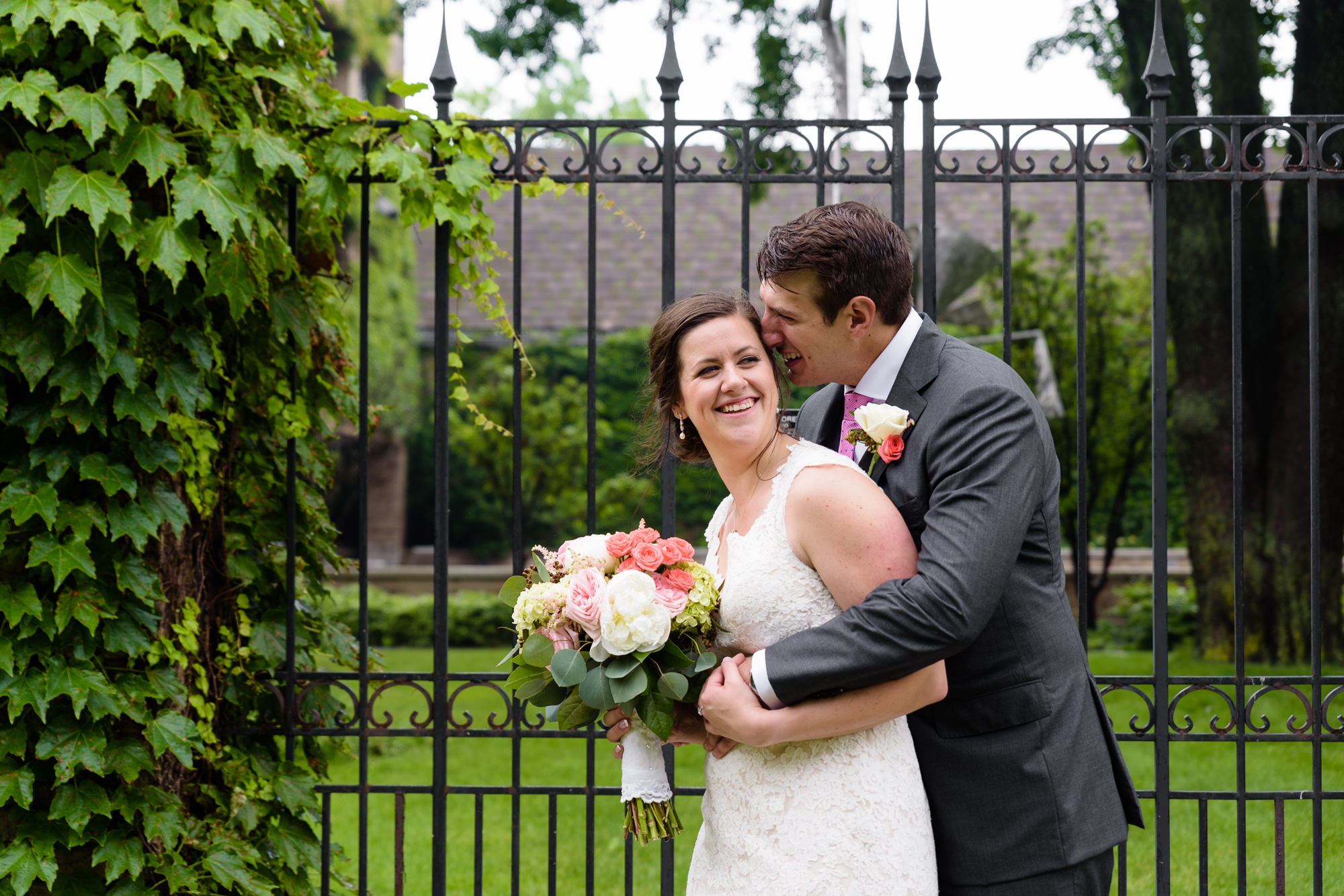 Bride & Groom outside the Snite Museum after their wedding ceremony at the Basilica of the Sacred Heart on the campus of University of Notre Dame