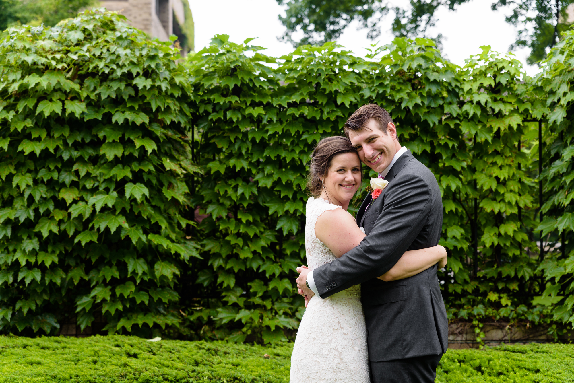 Bride & Groom outside the Snite Museum after their wedding ceremony at the Basilica of the Sacred Heart on the campus of University of Notre Dame