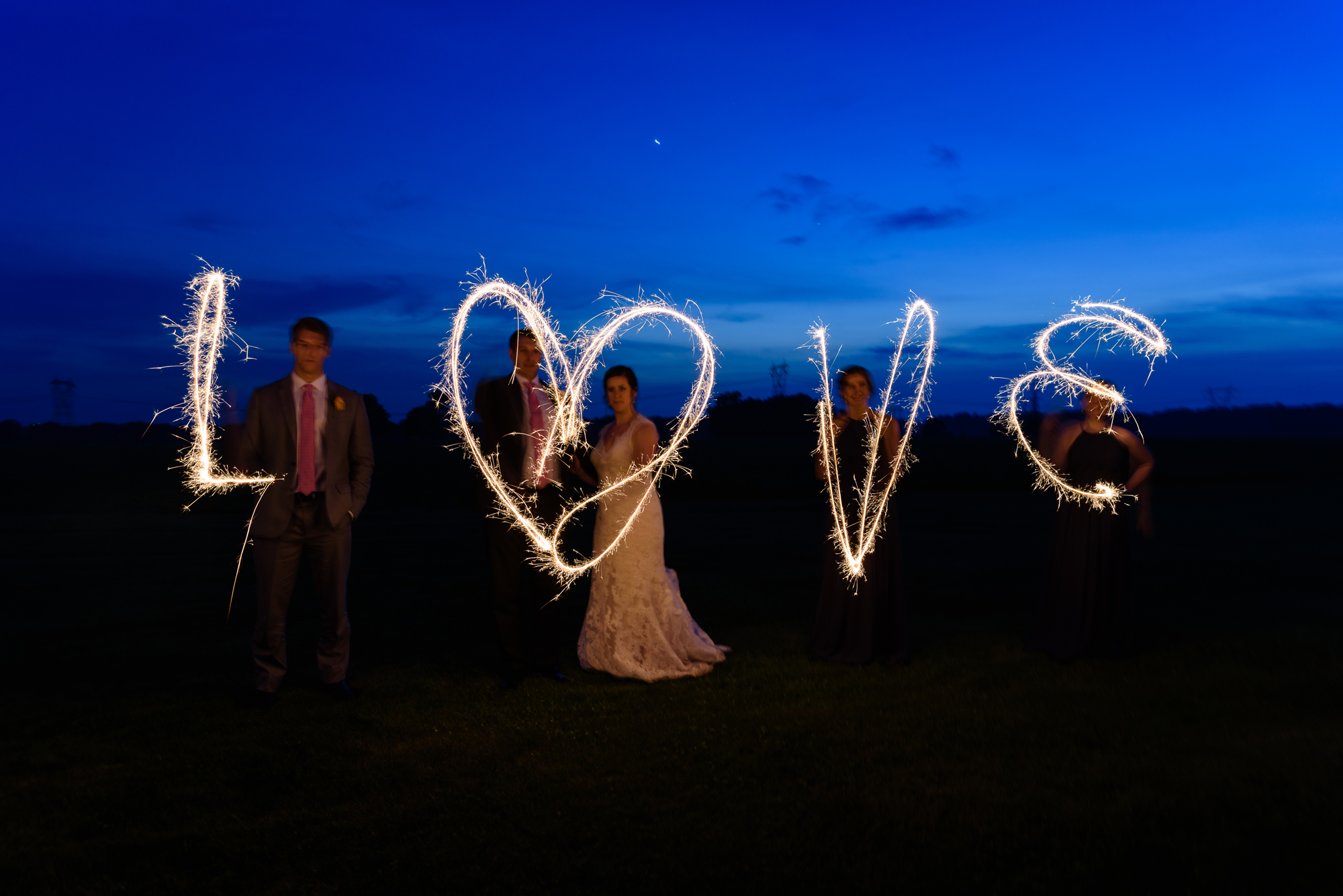 LOVE sparklers at a Wedding reception at the Homestead 1835