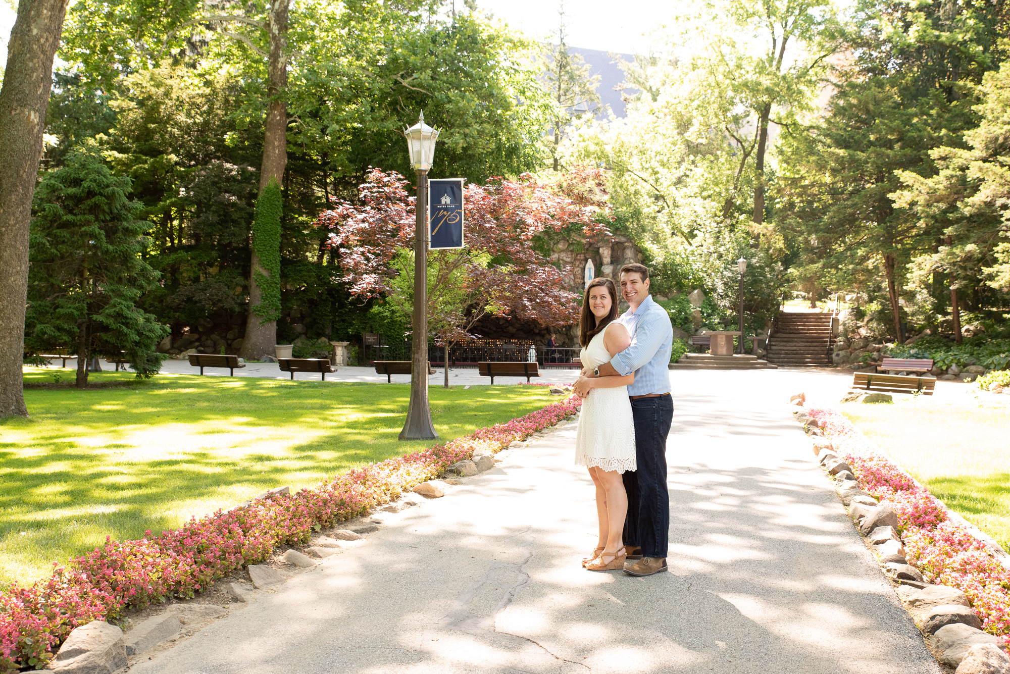 Couple by the Grotto on the campus of University of Notre Dame