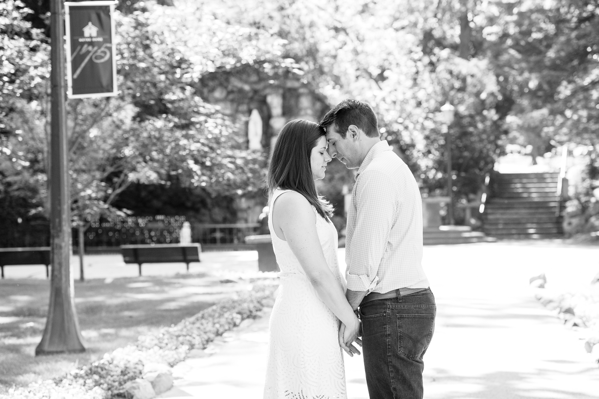 Couple by the Grotto on the campus of University of Notre Dame