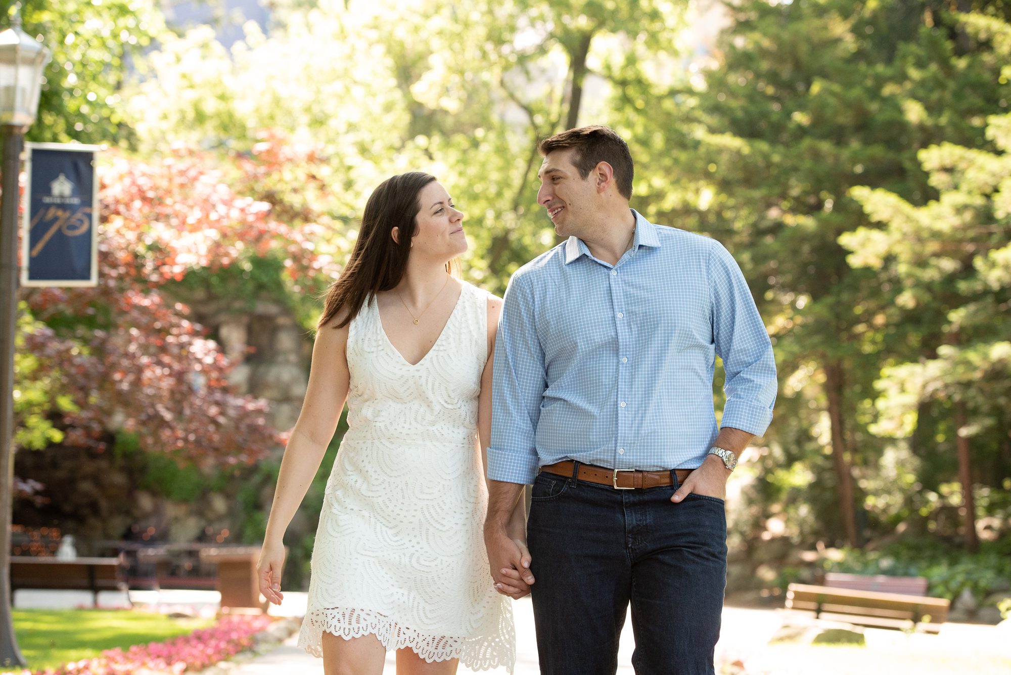 Couple by the Grotto on the campus of University of Notre Dame