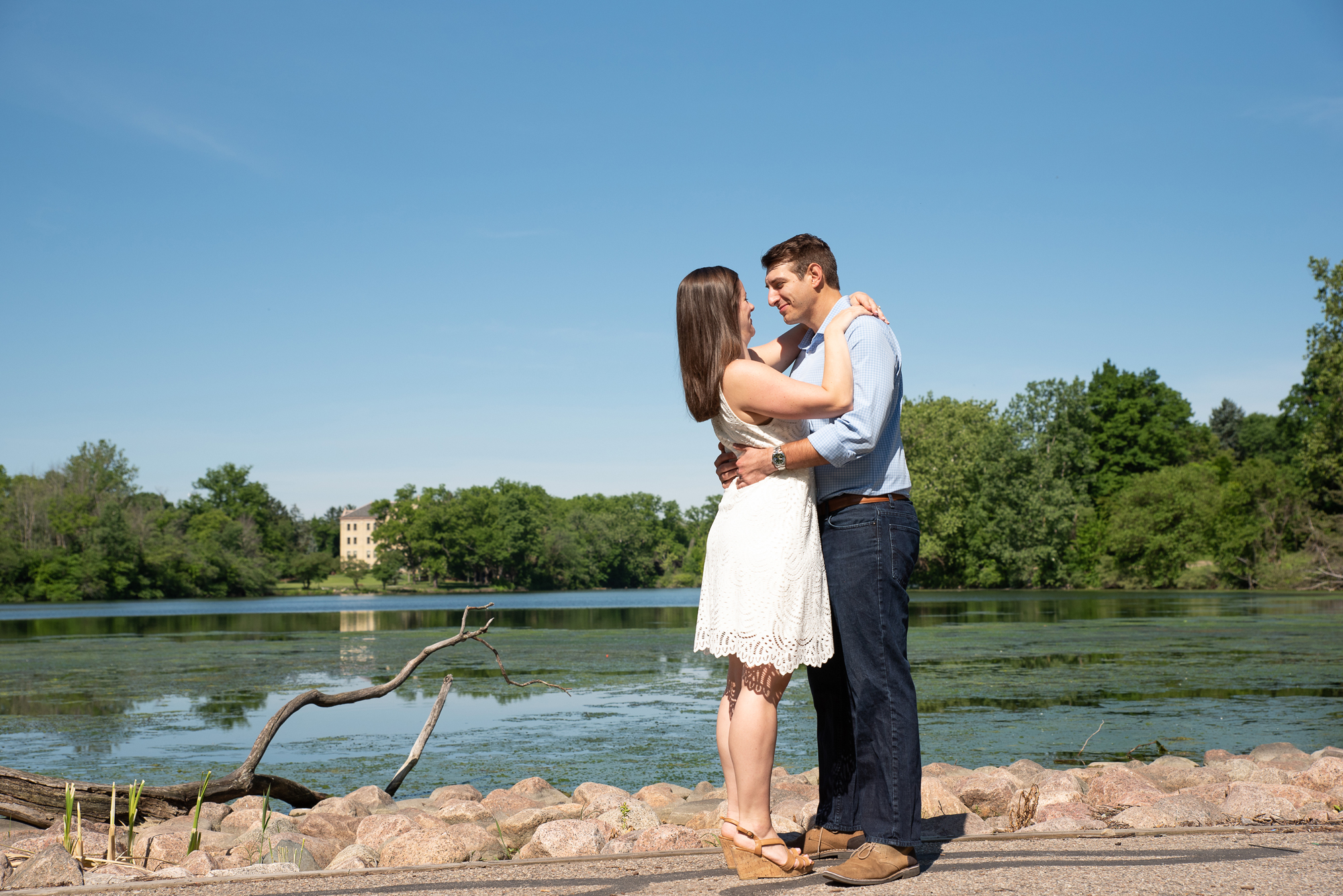 Couple in front of St Mary's Lake on the campus of University of Notre Dame