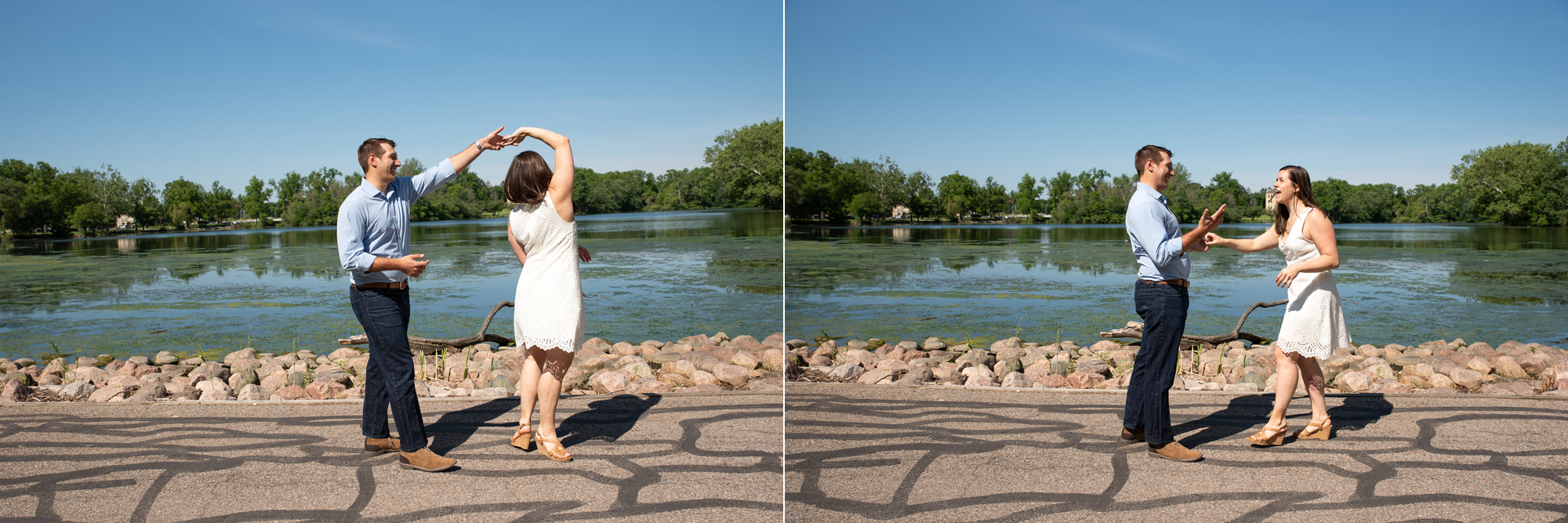 Couple in front of St Mary's Lake on the campus of University of Notre Dame