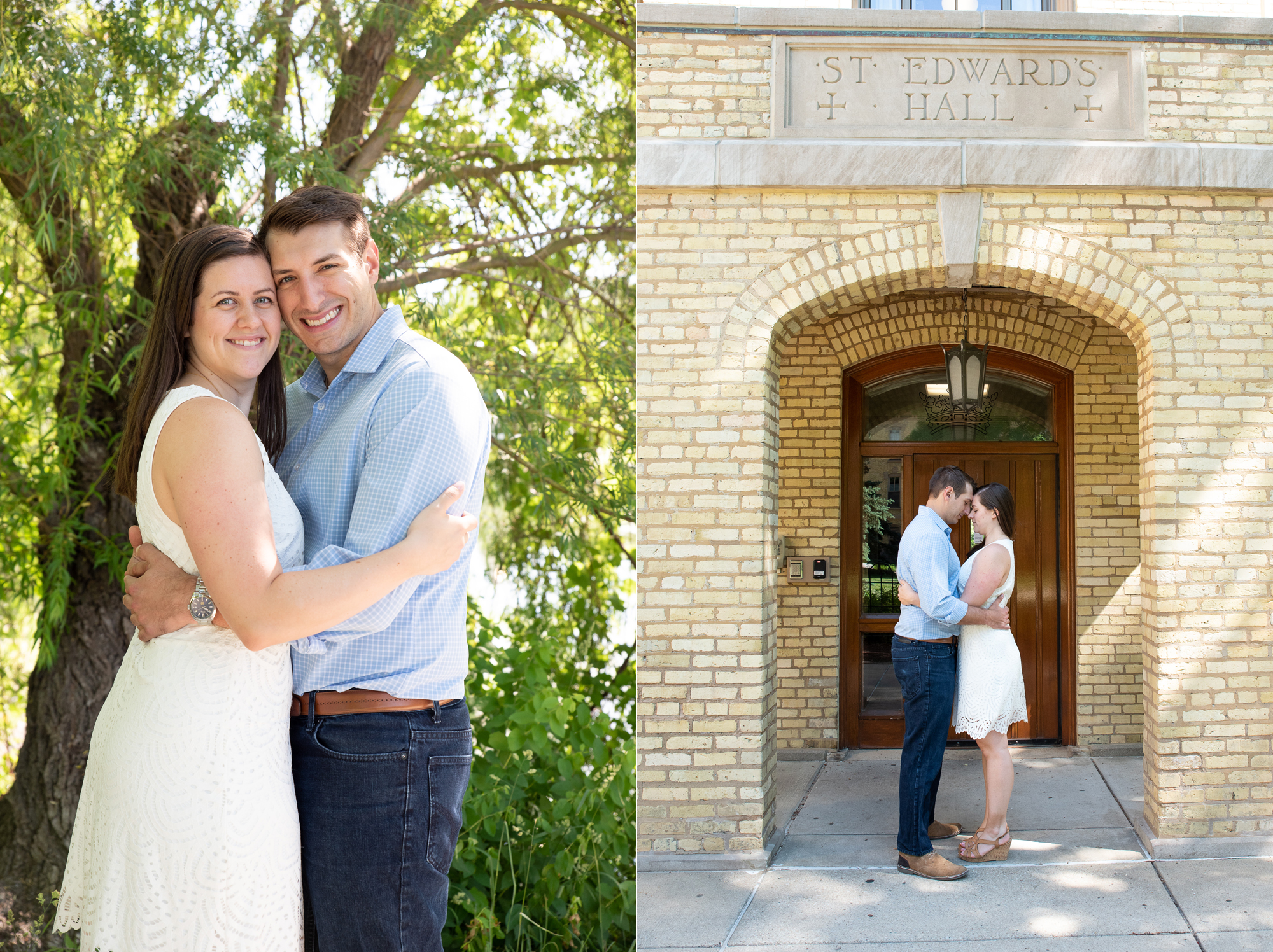 Couple in front of St Edward's Hall on the campus of University of Notre Dame