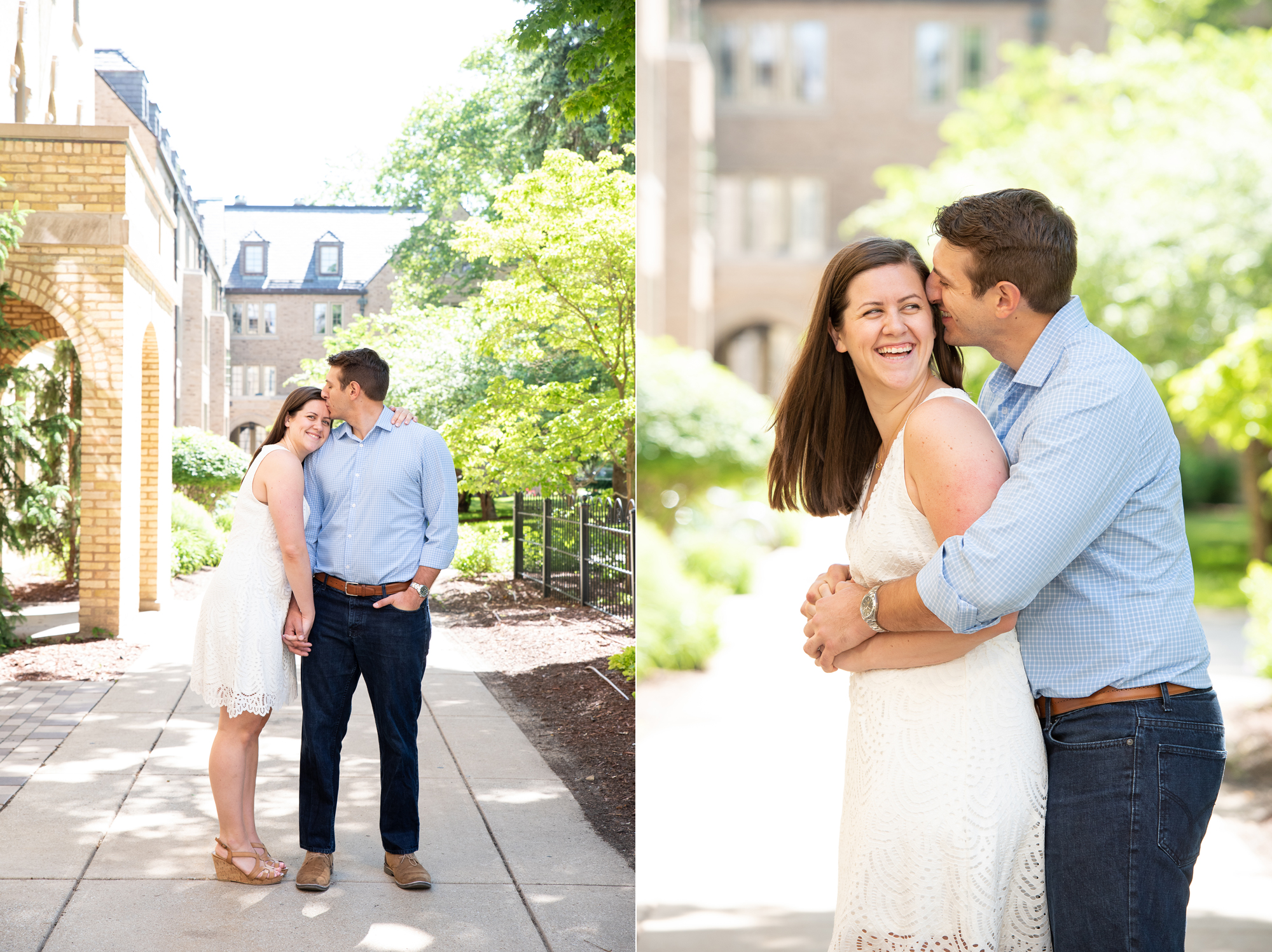 Couple in front of St Edward's Hall on the campus of University of Notre Dame