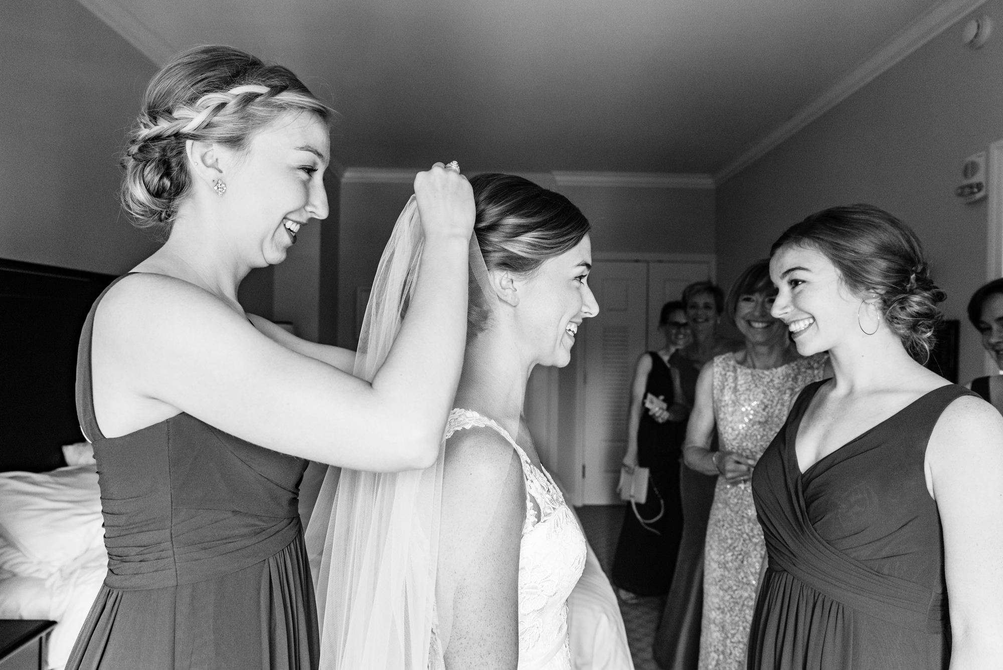 Bride getting ready for her wedding ceremony at the Basilica of the Sacred Heart on the campus of the University of Notre Dame