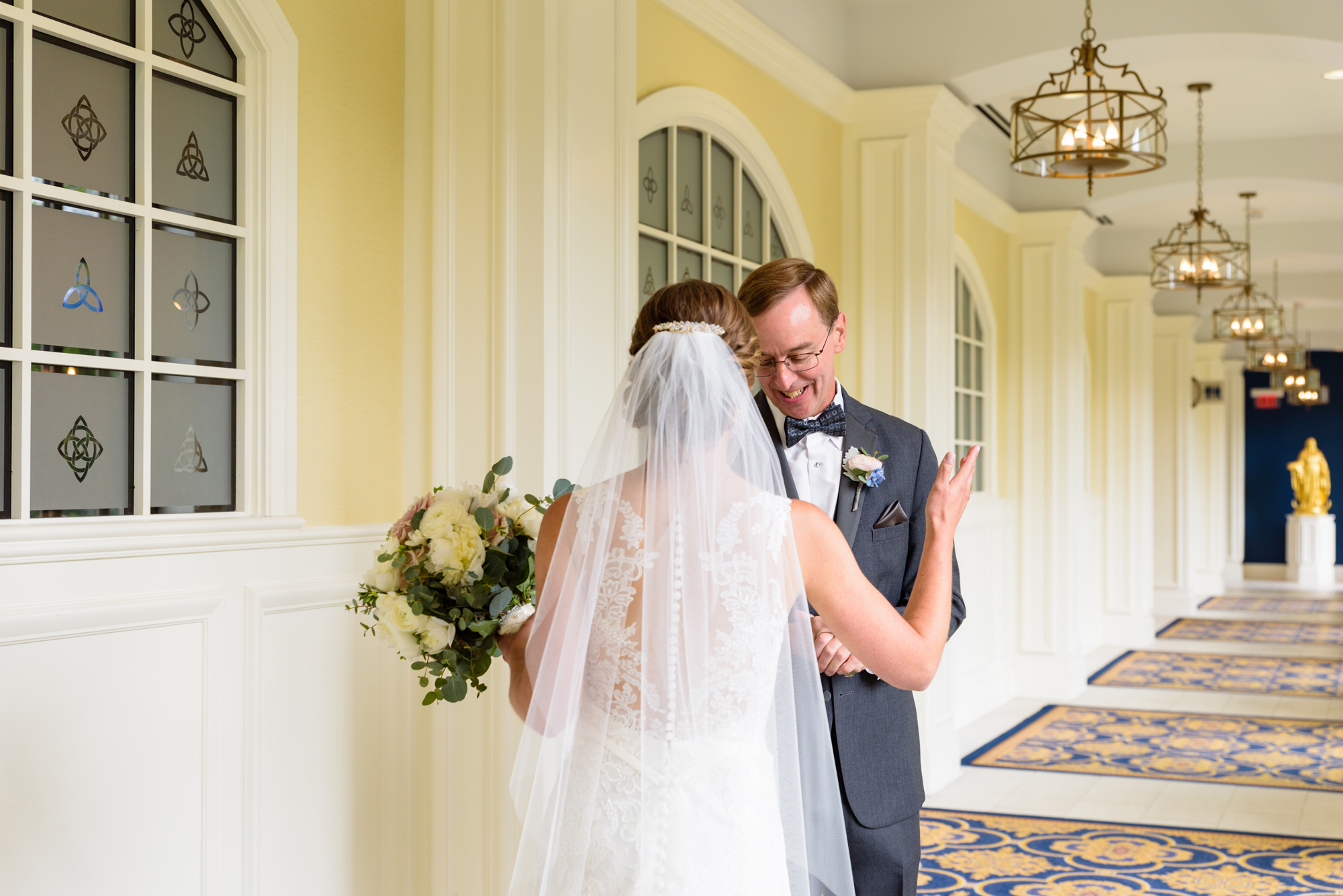 Daddy Daughter First Look before a wedding ceremony at the Basilica of the Sacred Heart on the campus of the University of Notre Dame